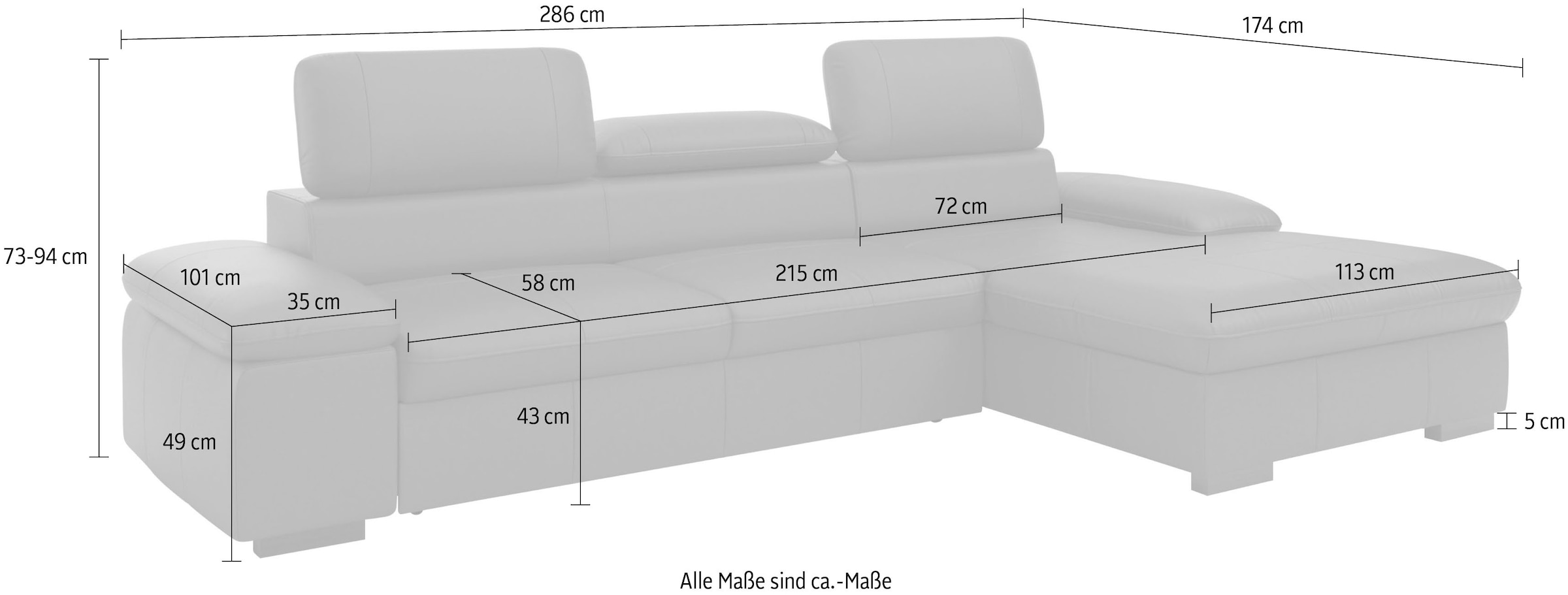 Home affaire Ecksofa »Alberto L-Form«, mit Kopfteilverstellung, wahlweise mit Bettfunktion