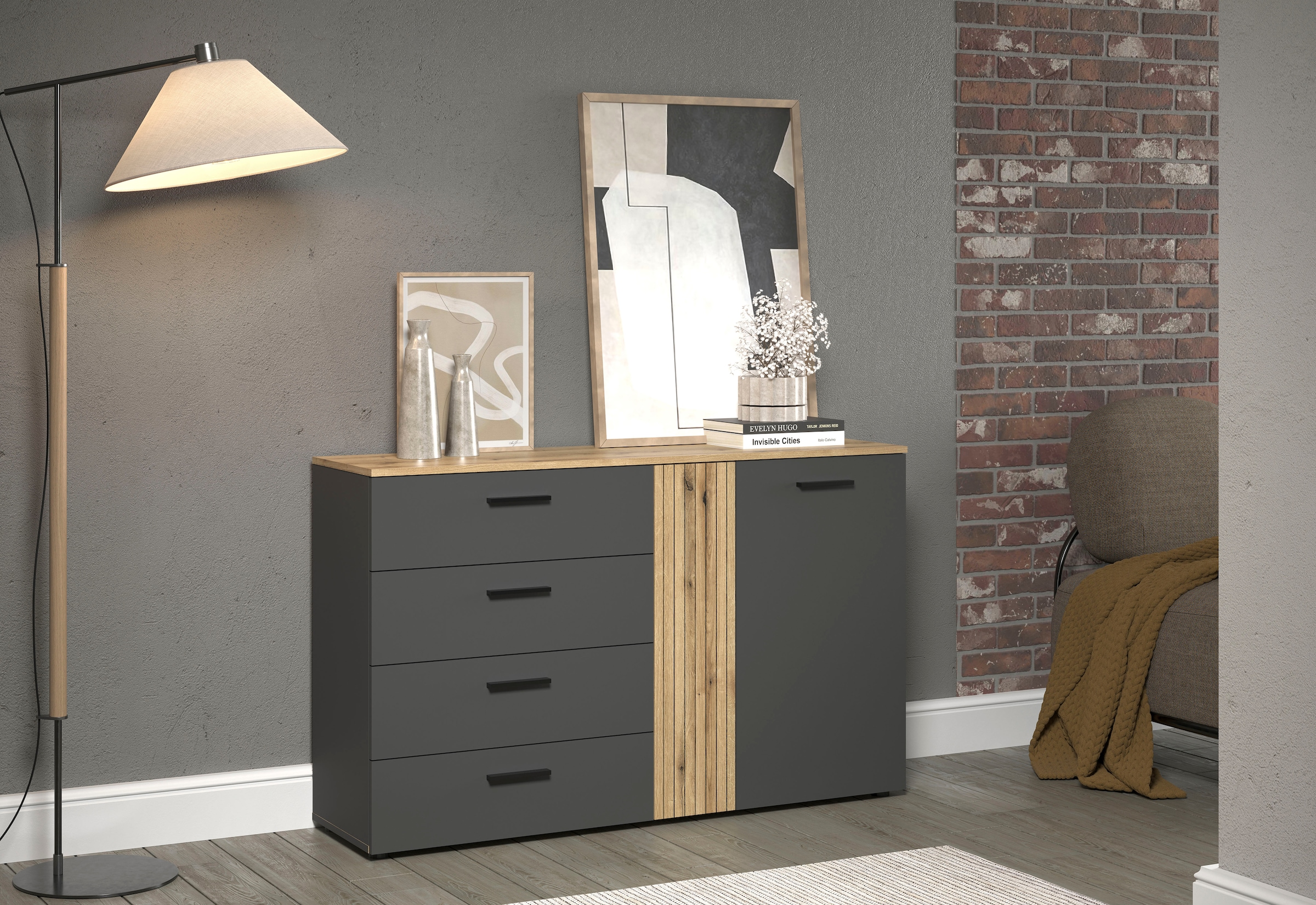 Home affaire Kommode »Estepona« 1 Stk. tlg. Sideboard mit voll ausziehbaren Schubladen - (B/T/H) 139/38/86 cm