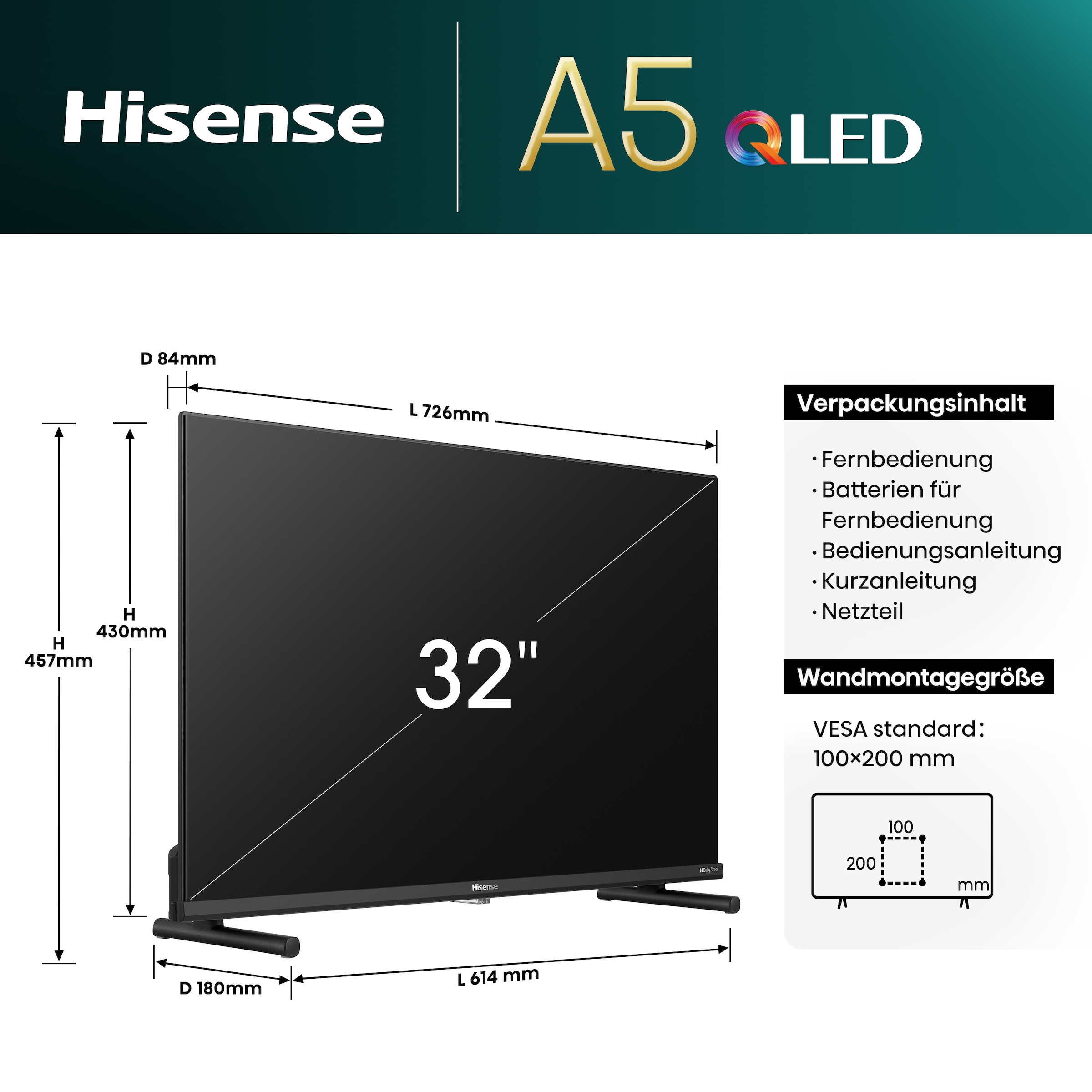 Hisense LED-Fernseher »32A5NQ«, HD, Smart-TV, 2K FHD QLED