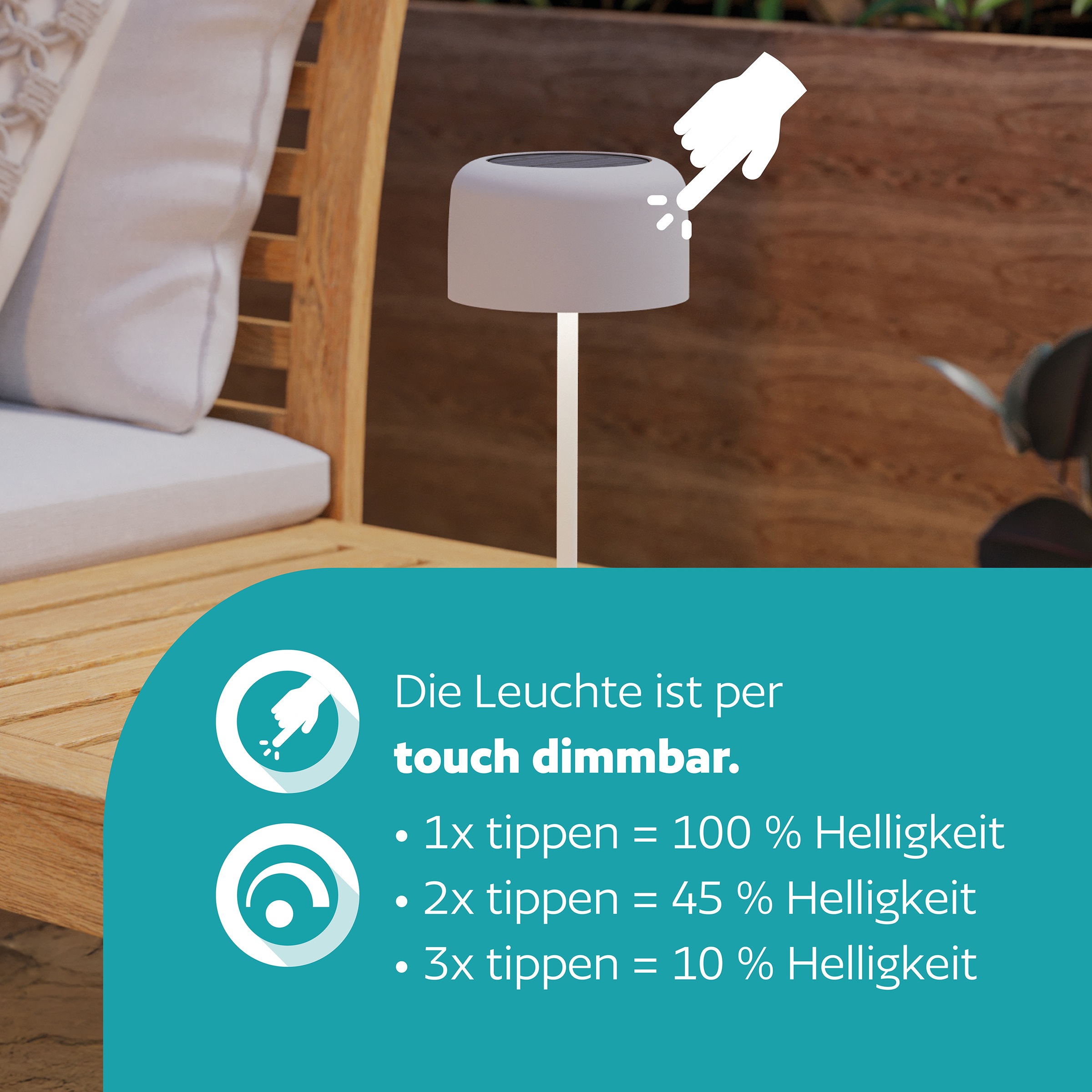 EGLO Tischleuchte »ROCCANOVA Tischlampe - Stahl - SOLAR-LED - 2,8W - IP44« LED-Modul 1 Stk. Warmweiß Solarleuchte, Außentischleuchte, Akku, Leselampe, H30 x Ø13,5 cm