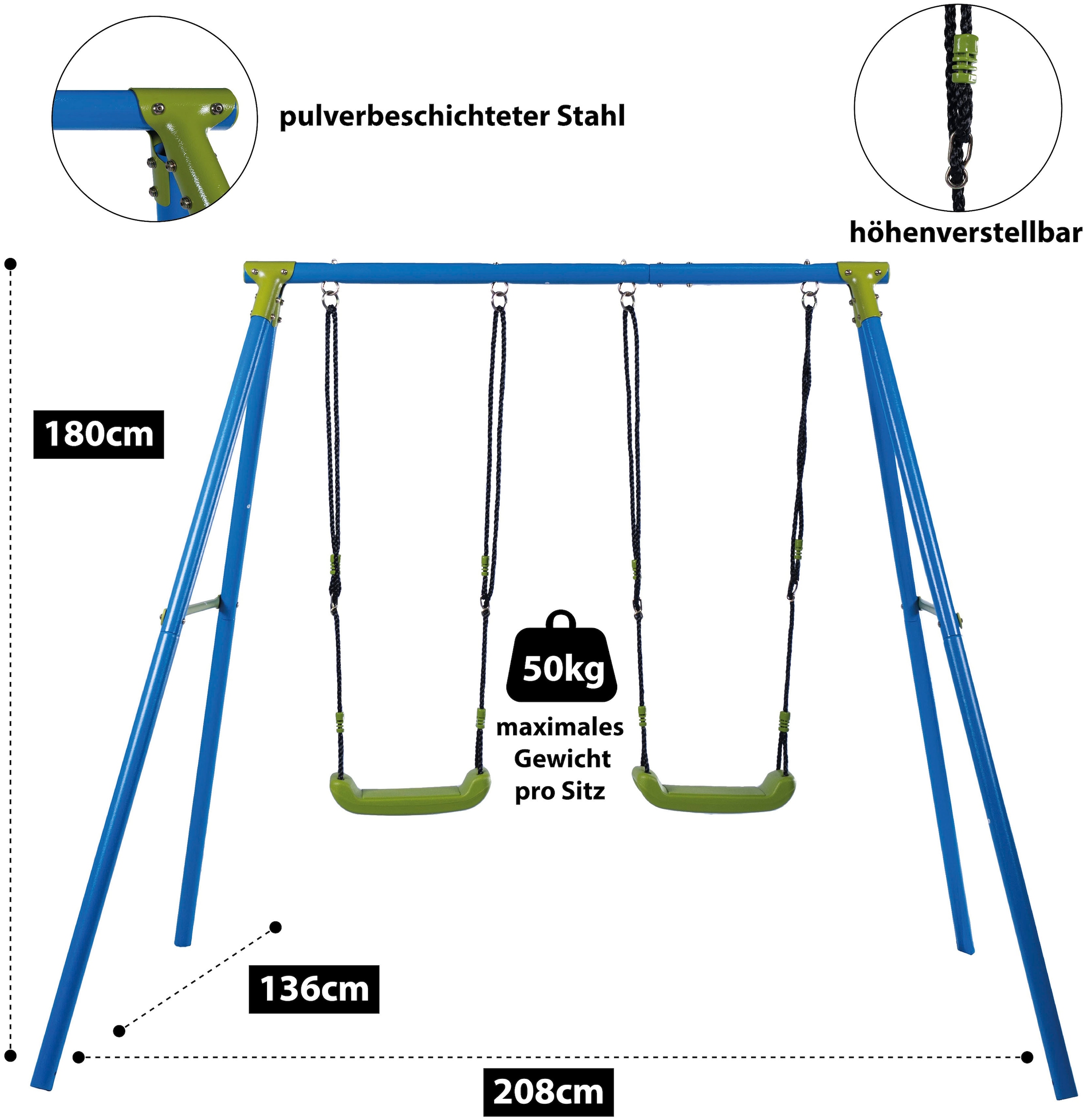 SANDORA Doppelschaukel, Aufbaumaße H x L x B 180 x 136 x 216 cm