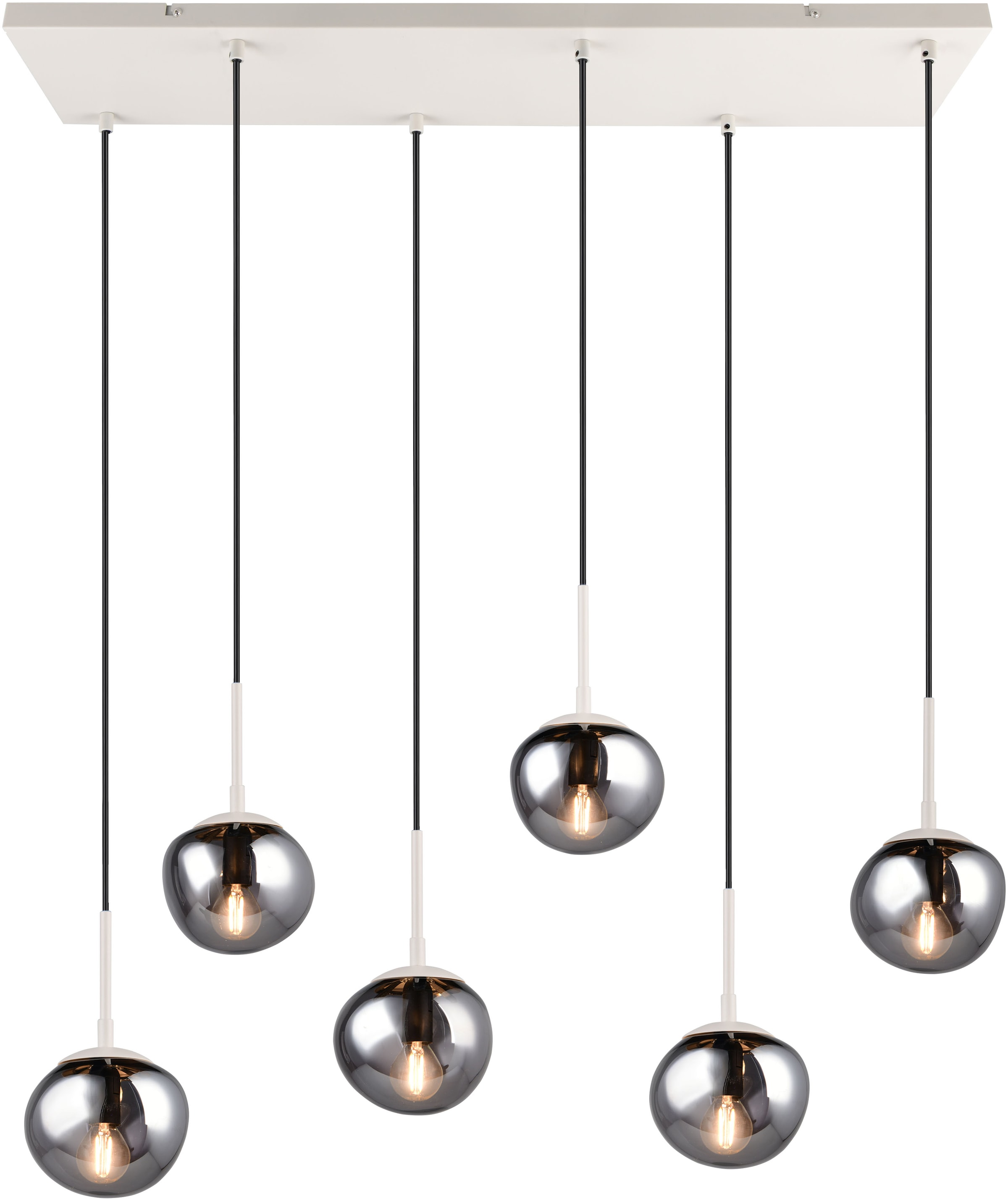 s.Oliver Pendelleuchte »ANJELLA, Hängelampe exkl 6x E14 max 10W, in warm grey + smoke Glas«, 6 flammig, Leuchtmittel E14 | Leuchtmittel wechselbar, mit mundgeblasenen Glas Lampenschirmen in rauchgrau, 150 x 90 x 30 cm