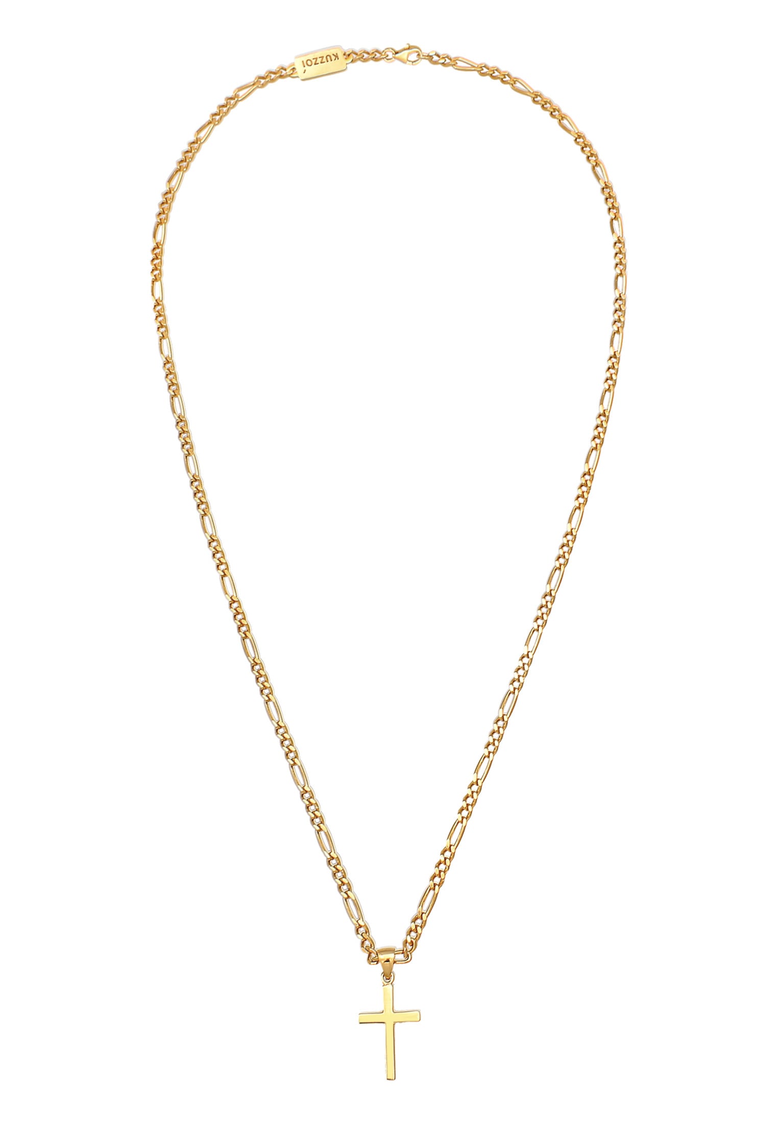 Kuzzoi Lange Kette »Halskette Herren Figarokette Kreuz 925 Silber«