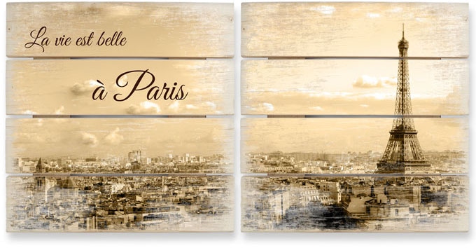 Wall-Art Mehrteilige Bilder »Holzbild Set Paris Skyline Collage«, (Set, 2 St.)  bei OTTO | Bilder
