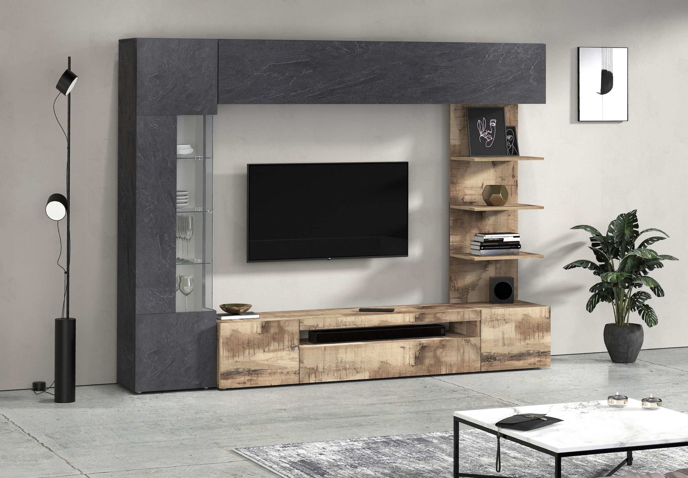 OTTO home Wohnwand »Wohnwand New Egypt, Anbauwand, Medienwand, Wohnzimmerwand« Weiß in Hochglanz, alle anderen Farben in matter Ausführung., 4 Stk. tlg.