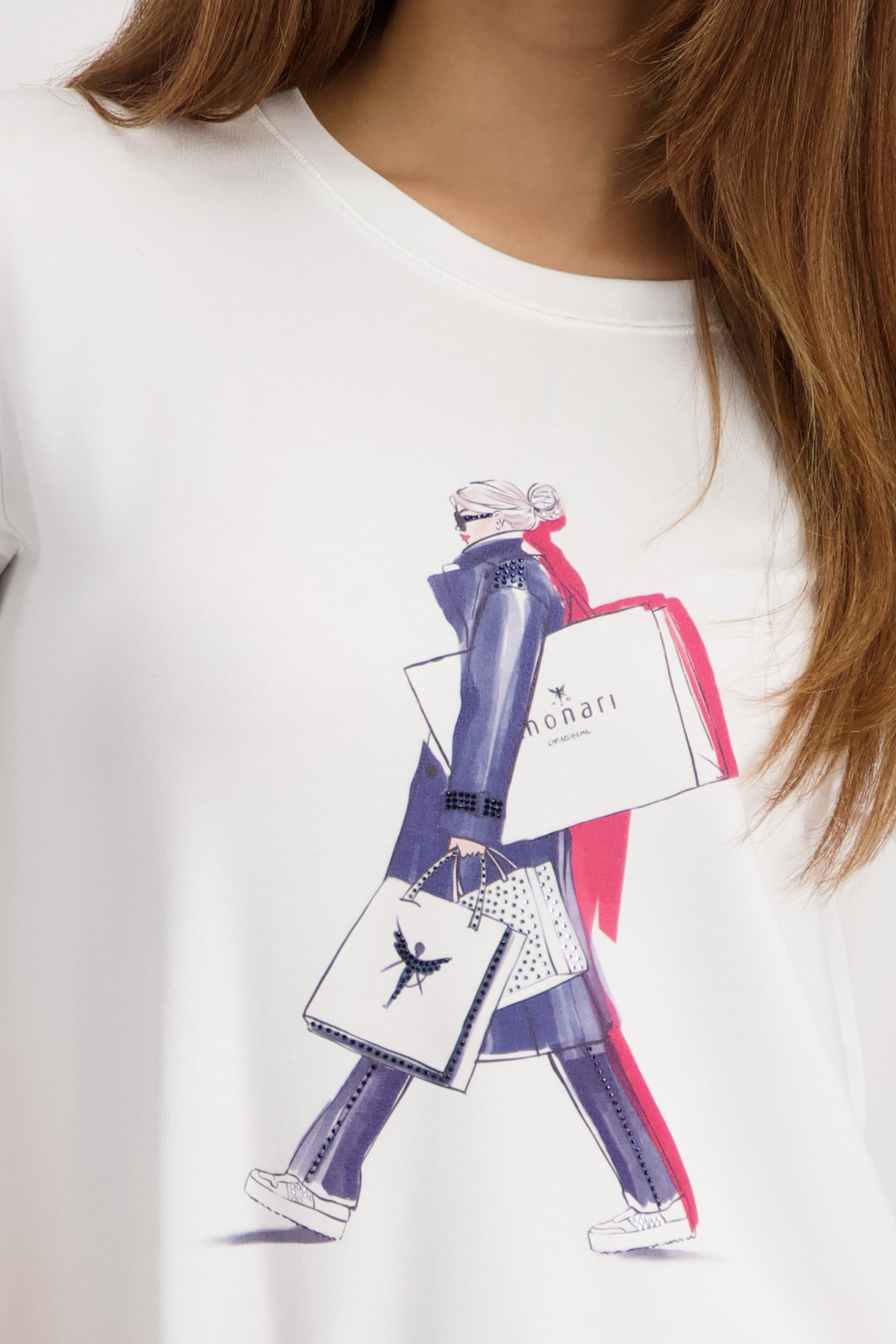 Monari 3/4-Arm-Shirt Rundhalsausschnitt, Regular Fit, mit Strasssteinen