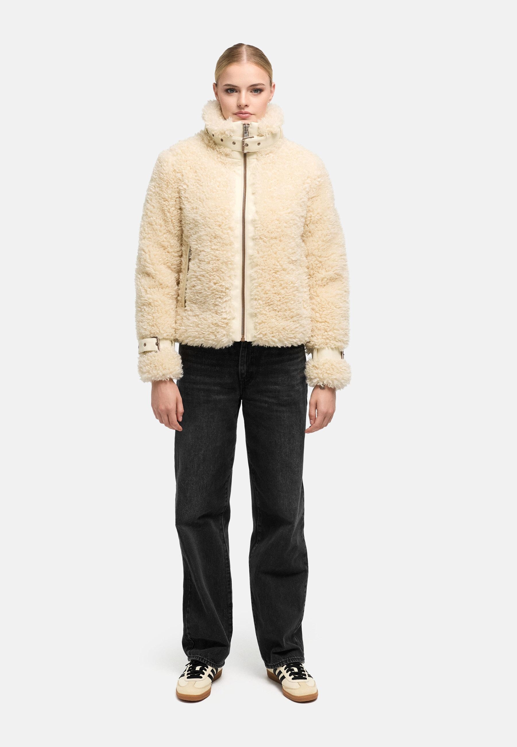 Navahoo Plüschjacke »Plüschjacke Wuschelwonne 14« Teddy Jacke mit Kustleder-Details