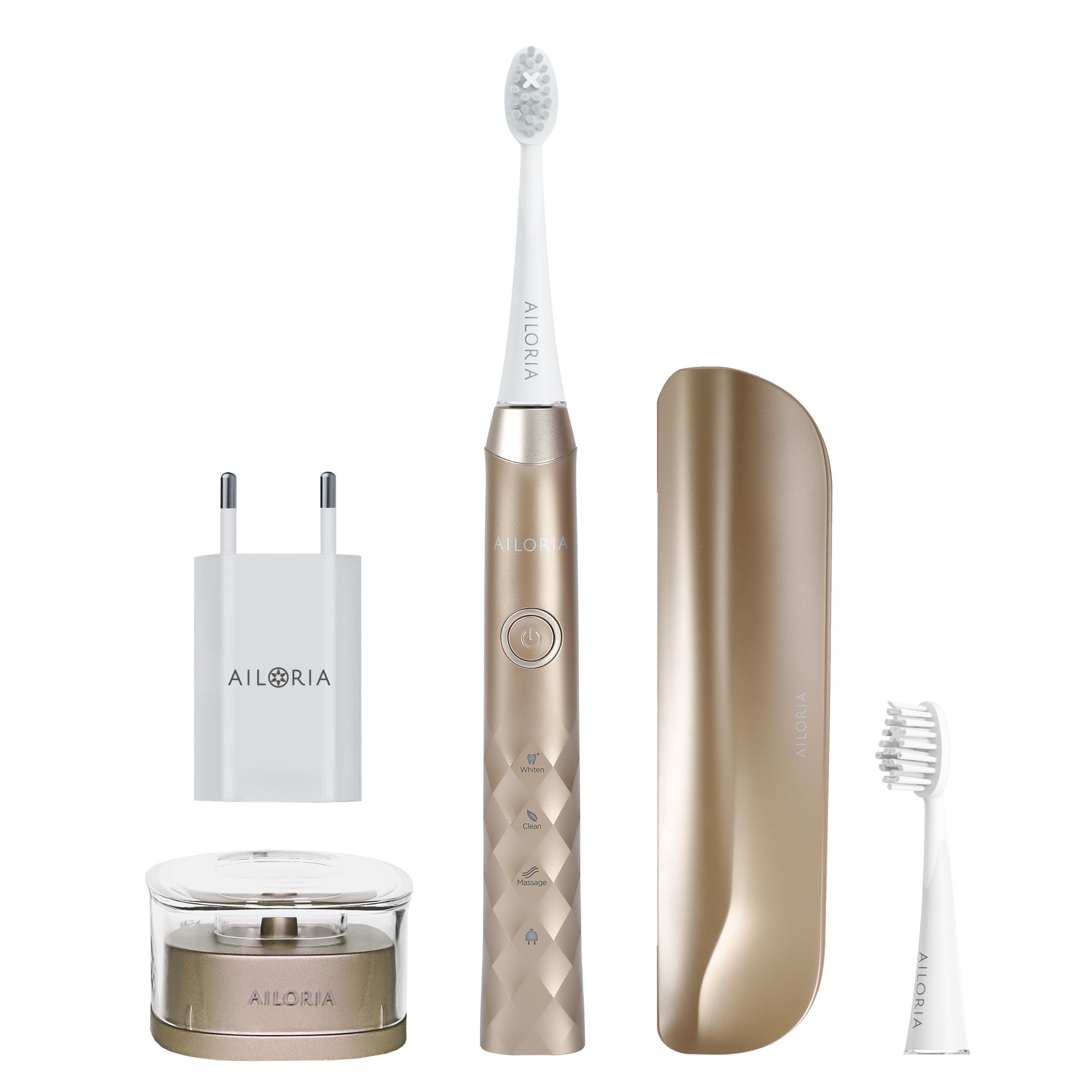 AILORIA Schallzahnbürste »SHINE BRIGHT«, 2 St. Aufsteckbürsten, USB mit Case - Limited Edition