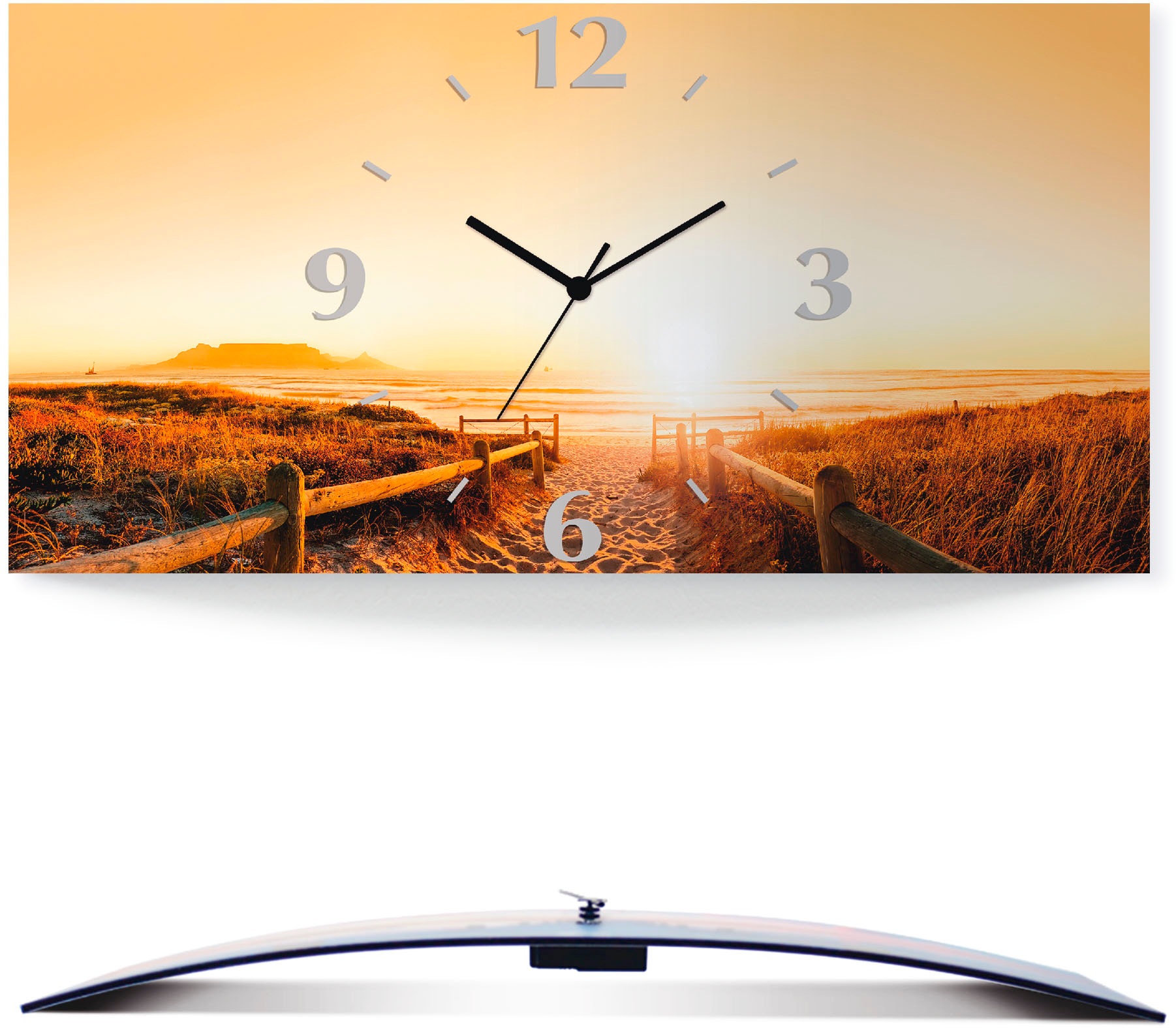Artland Wanduhr »Sonnenuntergang Panorama Strand«, 3D Optik gebogen