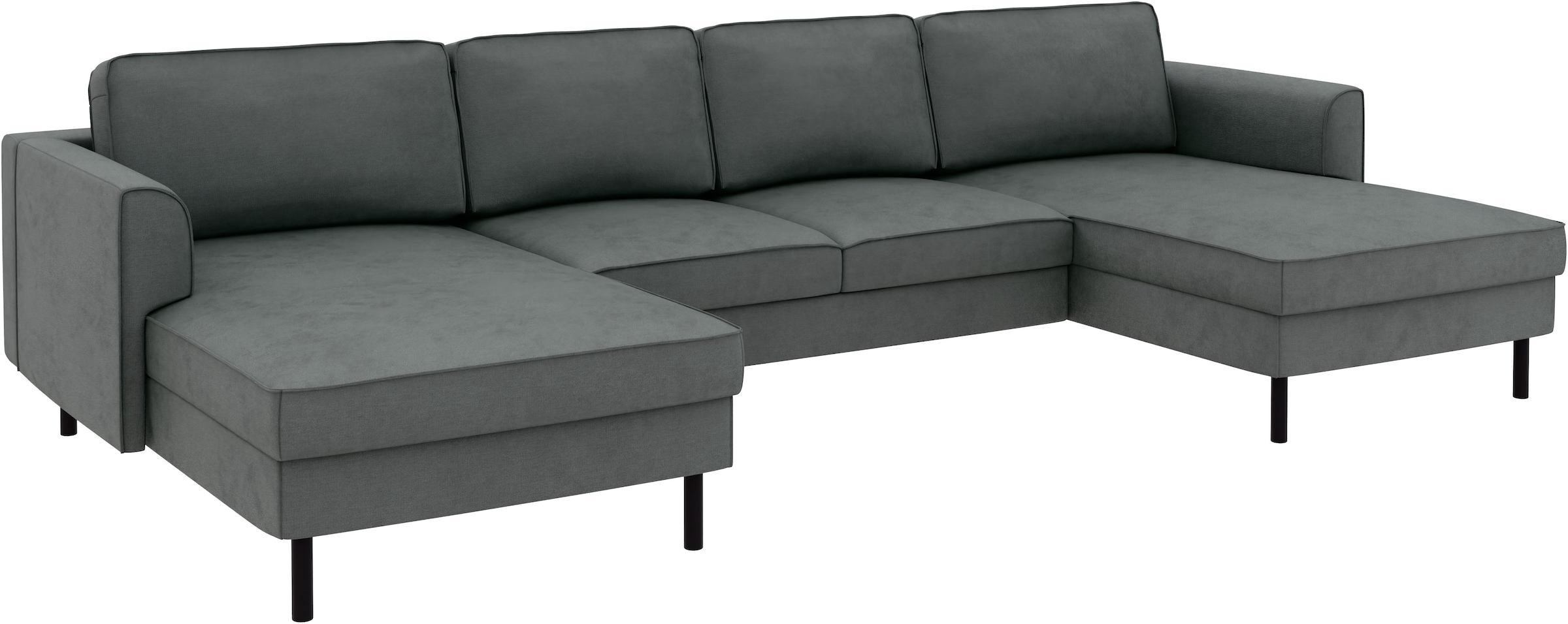 Home affaire Wohnlandschaft »Booster II, whlw. mit Schlaffunktion & Bettkasten, Fuß schwarz« Sofa in U-Form, Breite 305 cm, in Cord oder Struktur LEO o. LINO