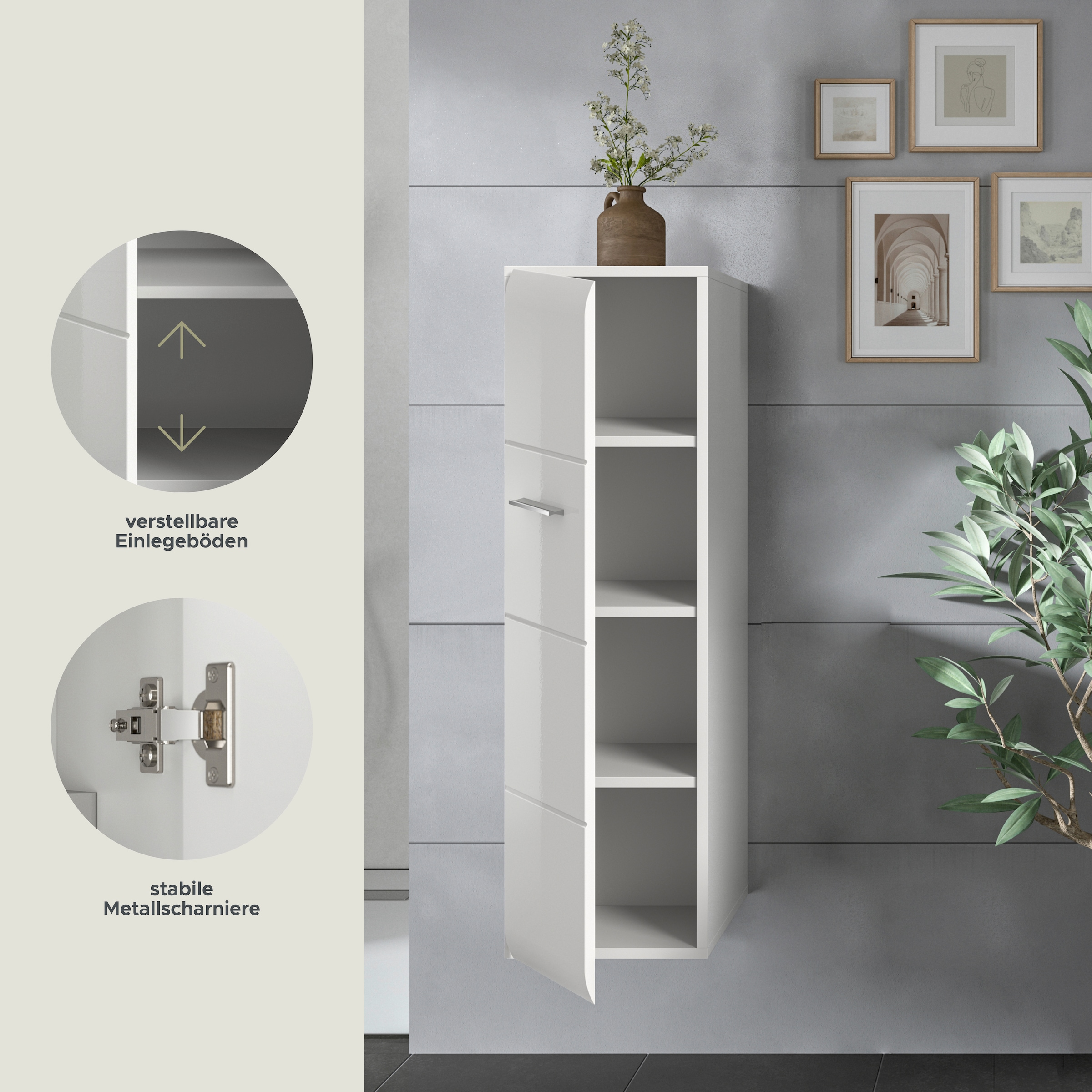 INOSIGN Stauraumschrank 1 Stk. tlg. Florenz, Stauraumschrank, Weiß Hochglanz, 30 cm breit, 4 Fächer