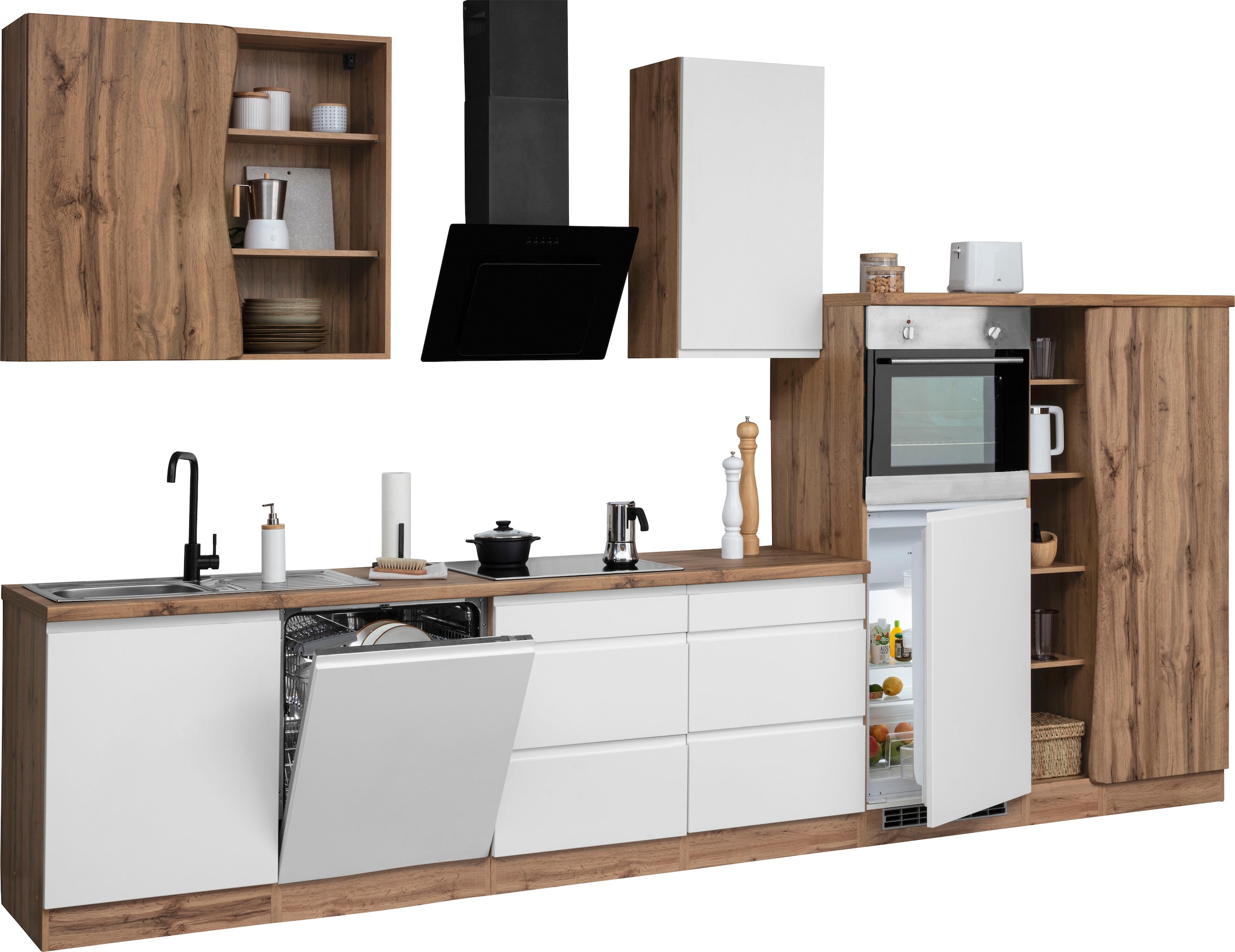 KOCHSTATION Küchenzeile »KS-Bruneck«, 380cm breit, ohne E-Geräte, hochwertige MDF-Fronten