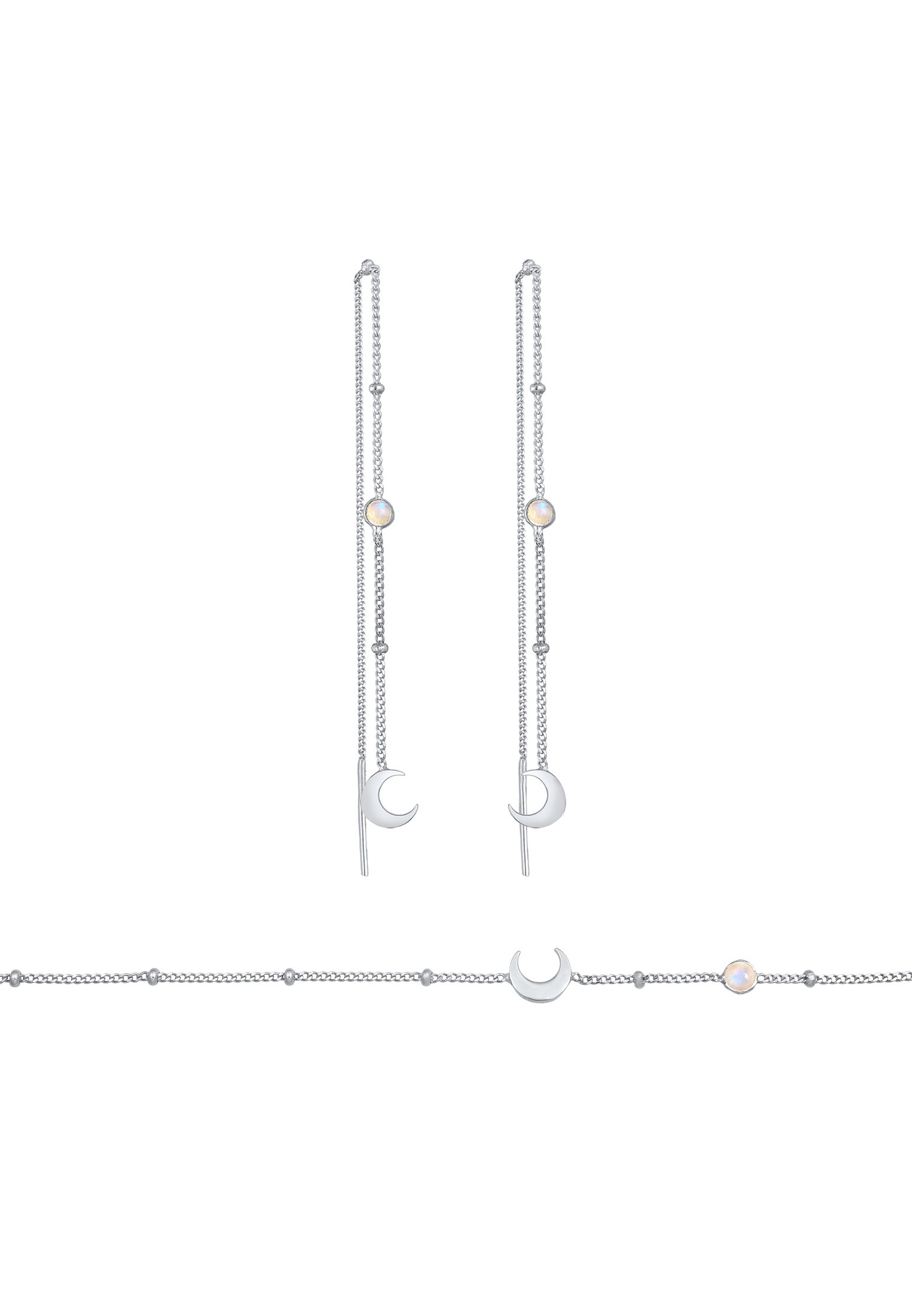 Elli Ohrring und Ketten Set »Schmuckset Halbmond Mond Mondstein Astro 925 Silber«