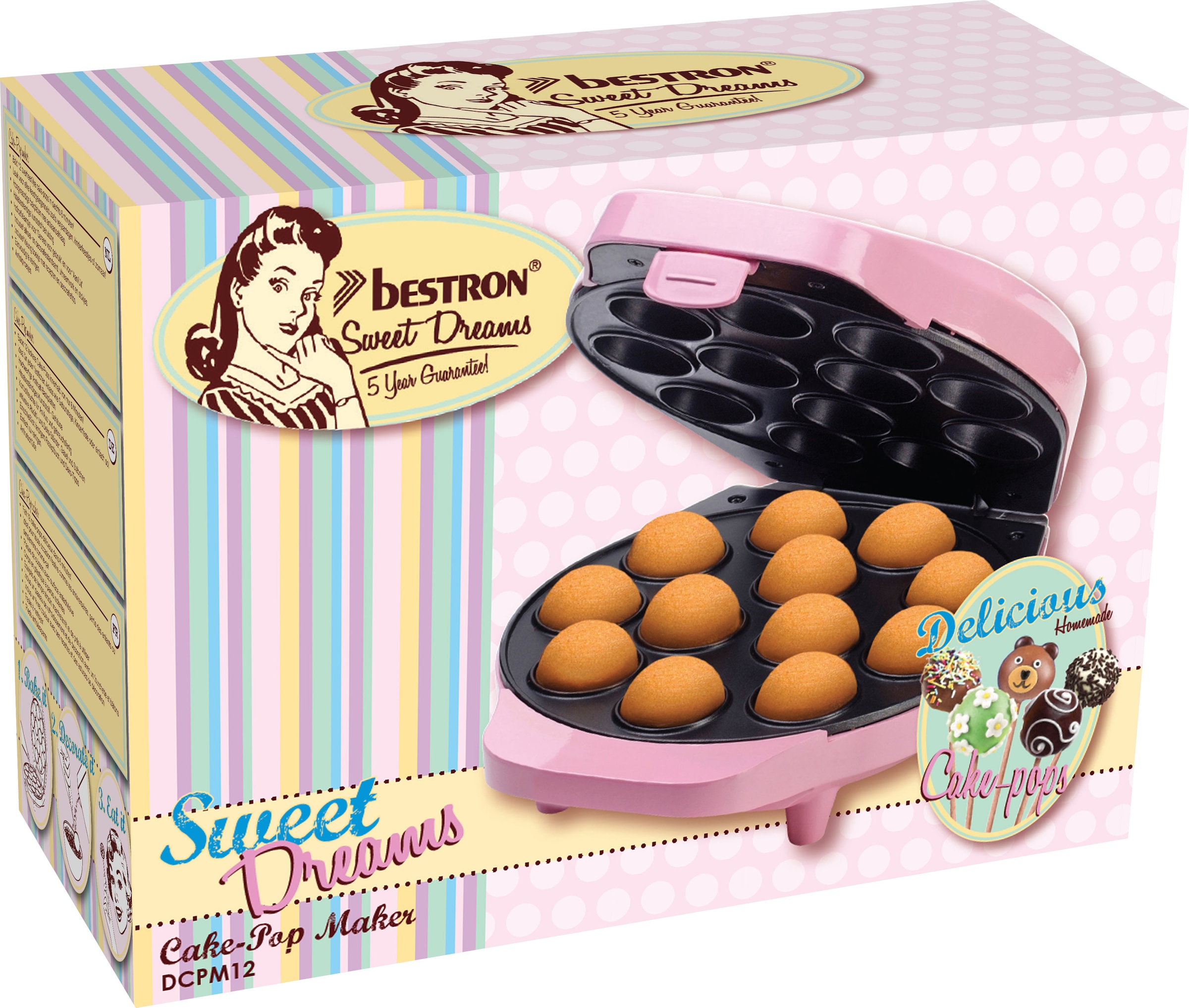 bestron Cakepop-Maker »DCPM12 Sweet Dreams«, 700 W, im Retro Design,  Antihaftbeschichtung, Rosa kaufen - OTTO Weihnachts-Shop