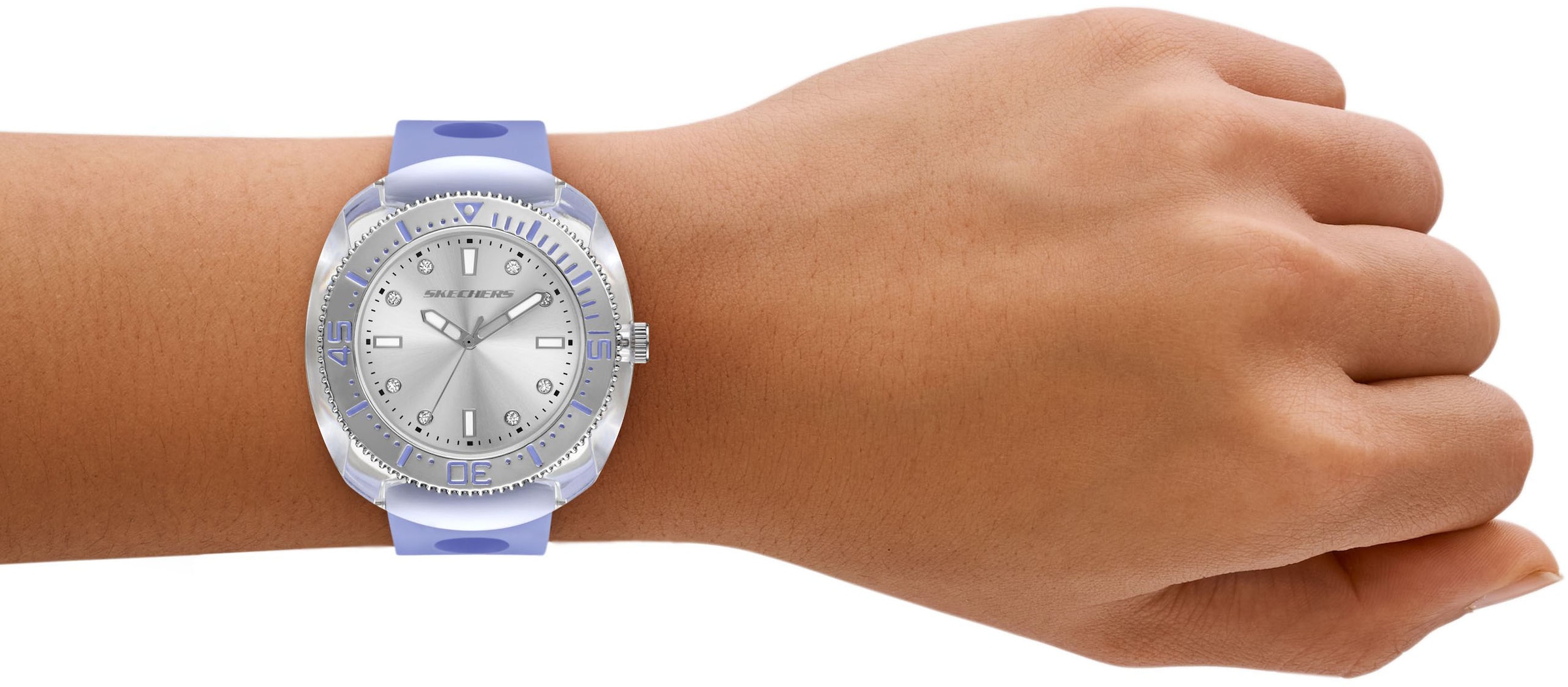 Skechers Quarzuhr »PALMERA«, Armbanduhr, Damenuhr, Silikonarmband, analog, Glassteine