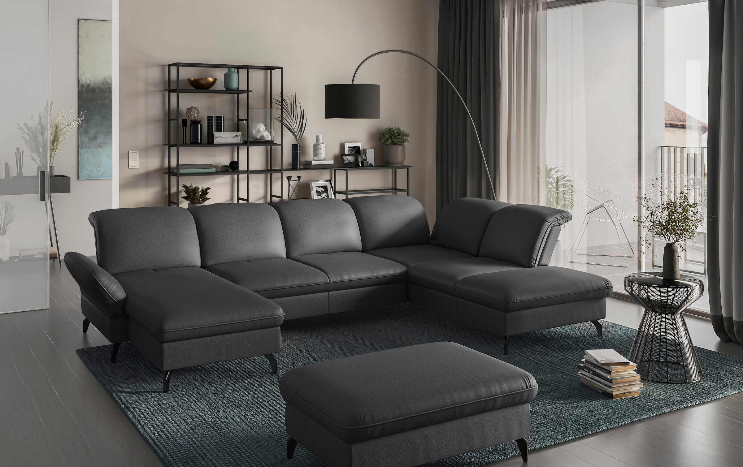 sit&more Wohnlandschaft »Leandro U-Form«, Wahlweise mit Bett-, Kopfteil - und Armlehnfunktion, sowie Bettkasten