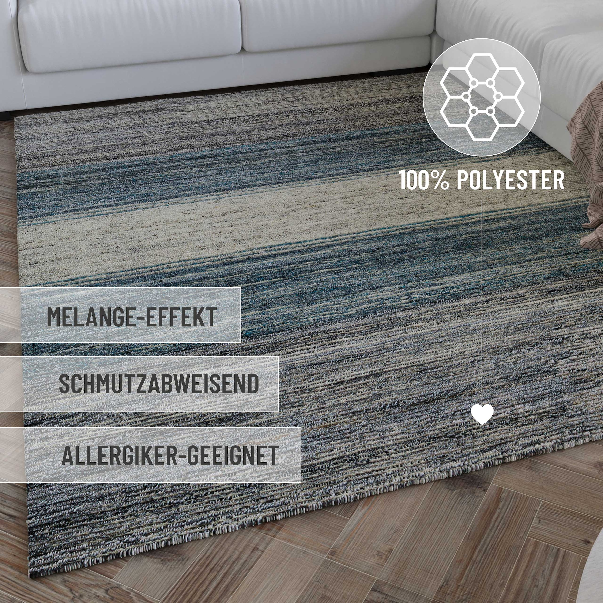 Wecon home Teppich »Hamptons TWENTYFOUR«, rechteckig, 10 mm Höhe, Läufer, Kurzflor, Wohnzimmer, Schlafzimmer, elegant, robust, Streifen