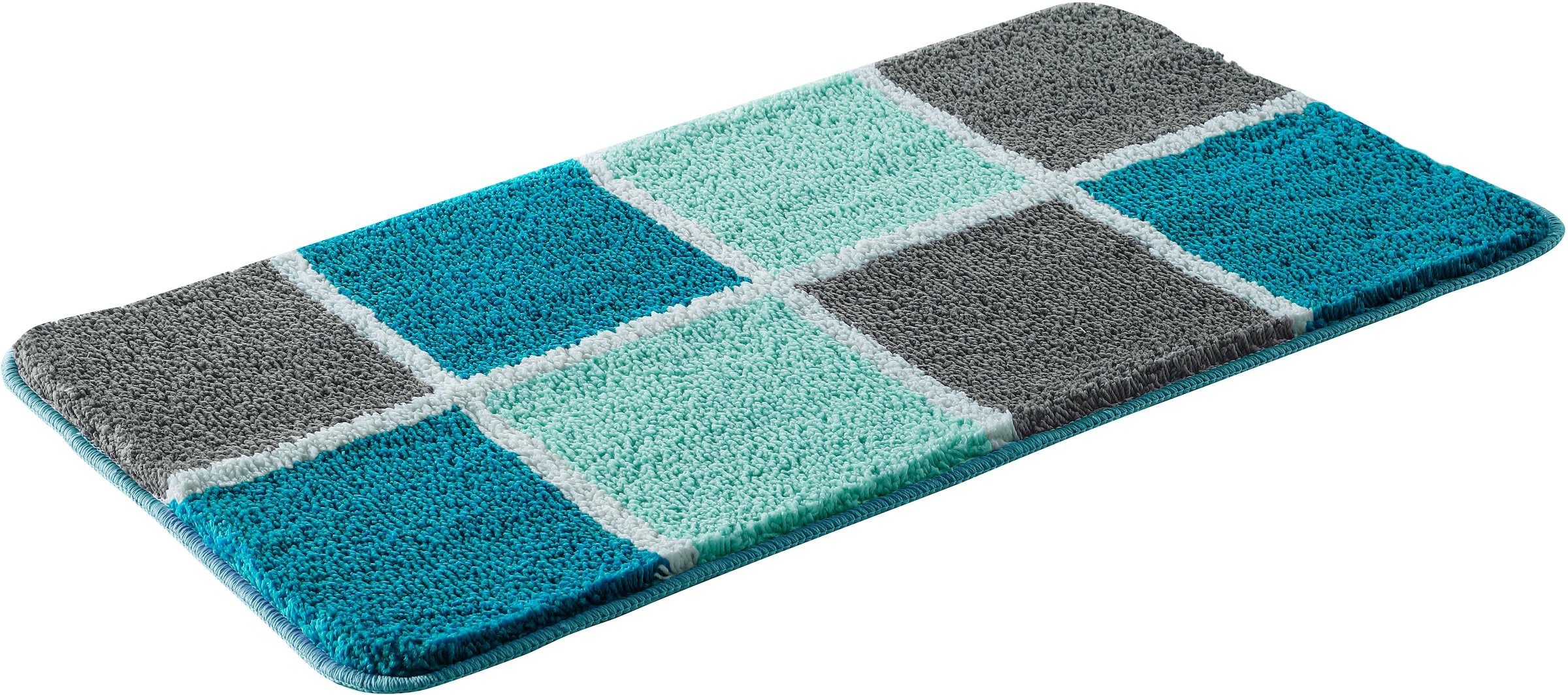 my home Badematte »Anna mit Kachelmuster, Badvorleger, Badezimmer Teppich, Duschvorleger« Höhe 20 mm rutschhemmend beschichtet strapazierfähig Badteppich, Hoch-Tief Effekt, Modern, Weich