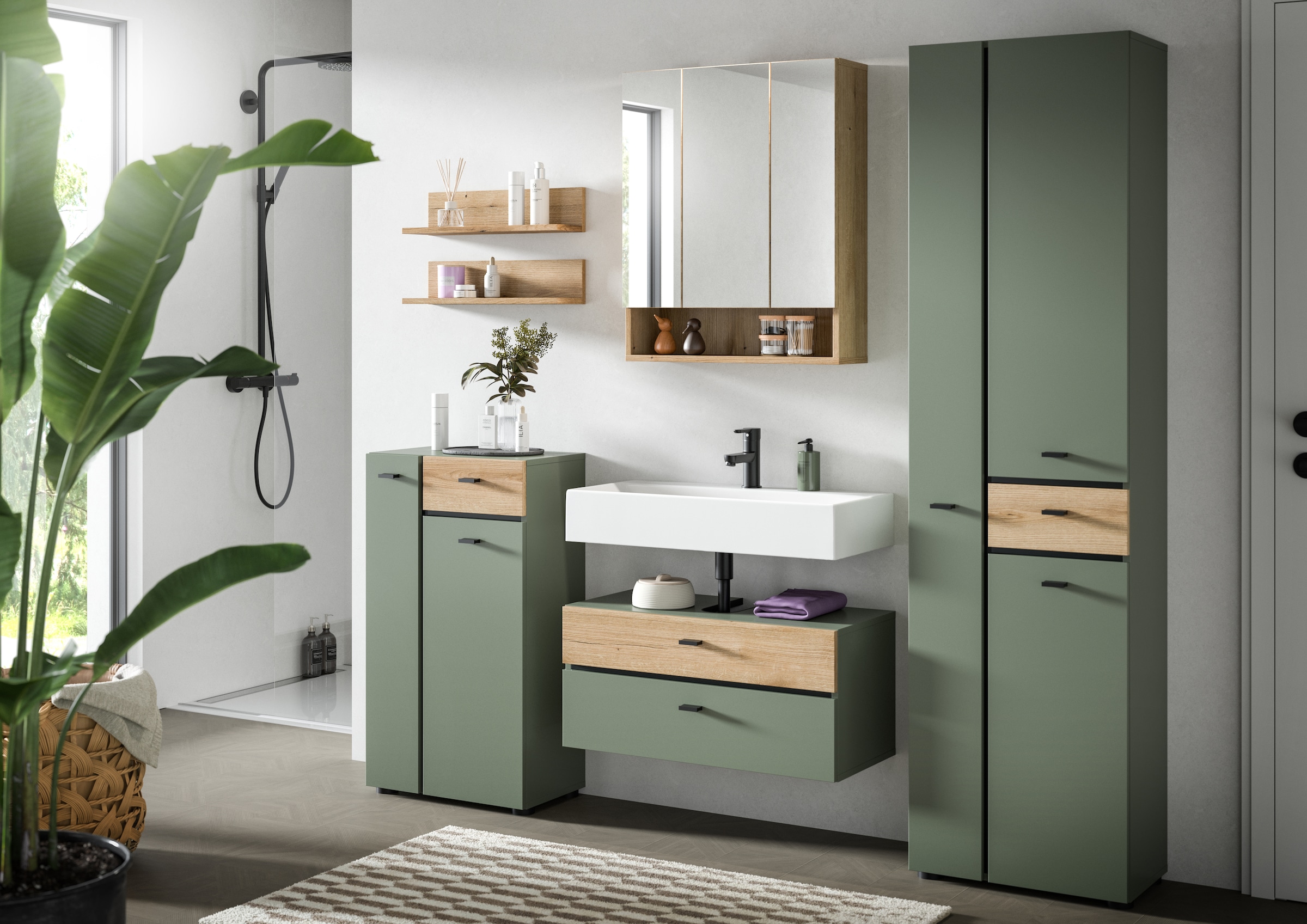 welltime Waschbeckenunterschrank »VANN, Breite 75cm, hängende, 2 Schubkästen, mit Siphonausschnitt« individuell mit weiteren Artikel der Serie VANN kombinierbar,  Waschtisch, Waschbeckenschrank, Kommode, Schrank, Badezimmer, Bad