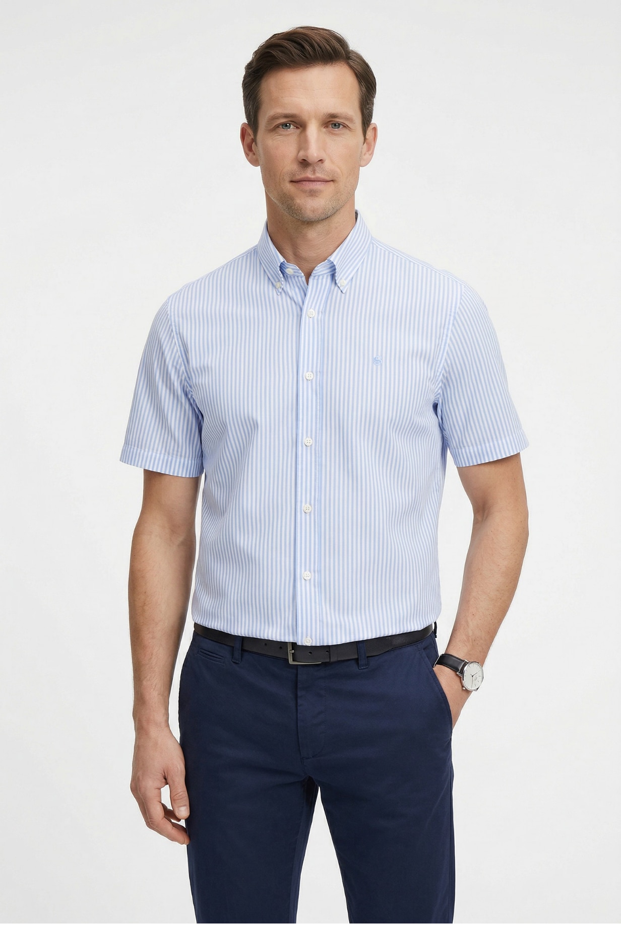 BOSS Kurzarmhemd Button-down-Kragen Regular Fit, Baumwollmix