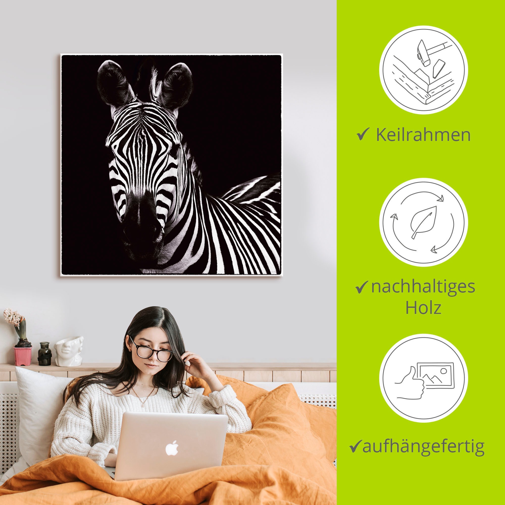 Artland Wandbild »Zebra II«, Wildtiere, (1 St.), als Leinwandbild, Wandaufkleber in verschied. Größen