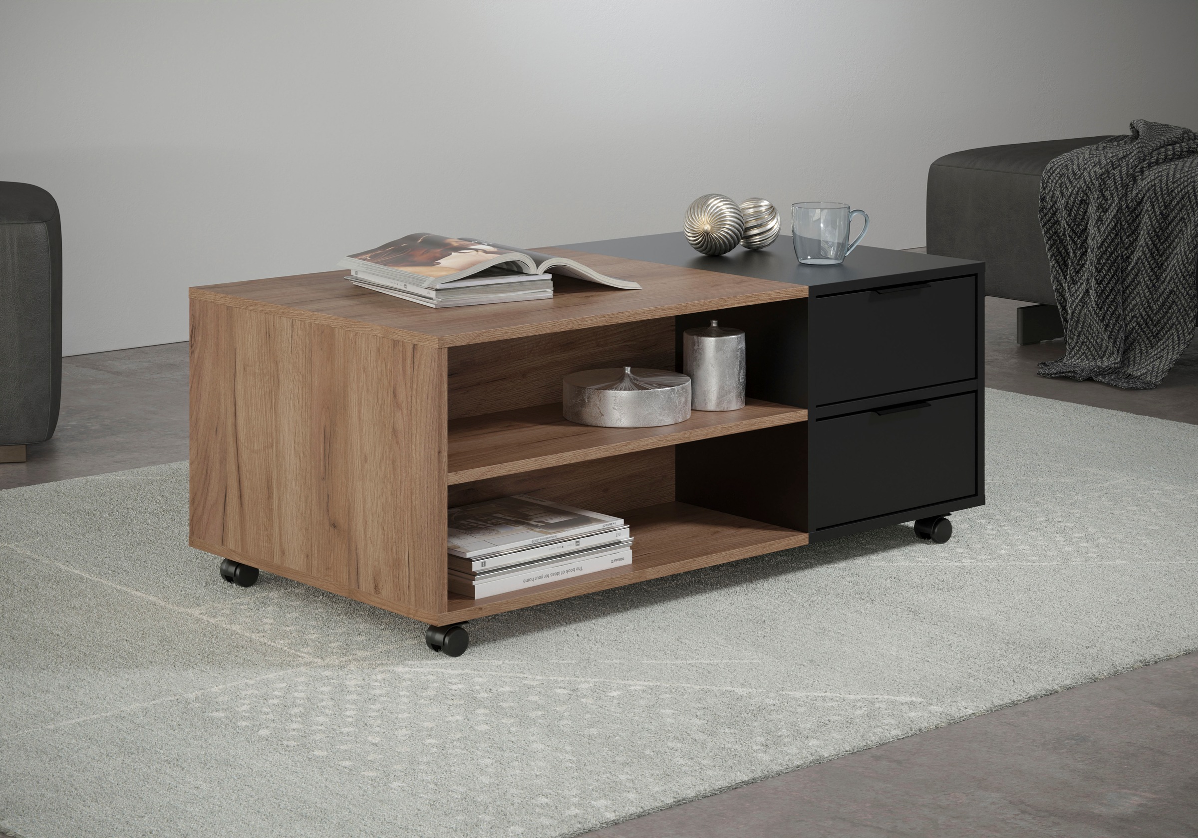 INOSIGN Couchtisch »Kriens«, Eleganter Wohnzimmertisch auf Rollen - Maße (B/T/H) 110/60/44 cm