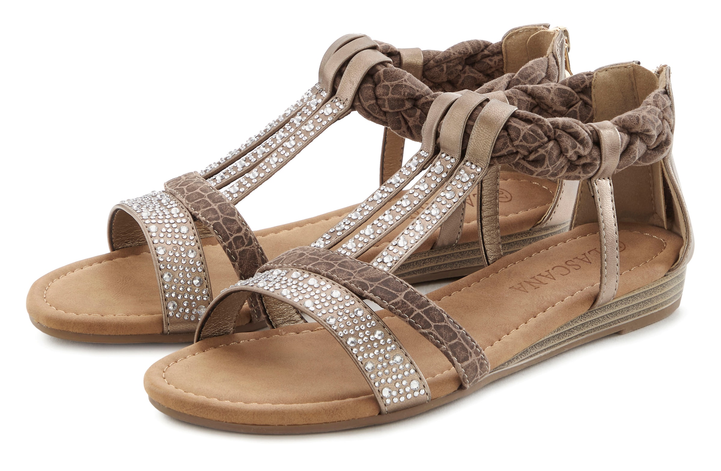 LASCANA Sandale »Sommerschuh«, mit Glitzersteinen, kleiner Keilabsatz, Sandalette, Sommerschuh VEGAN