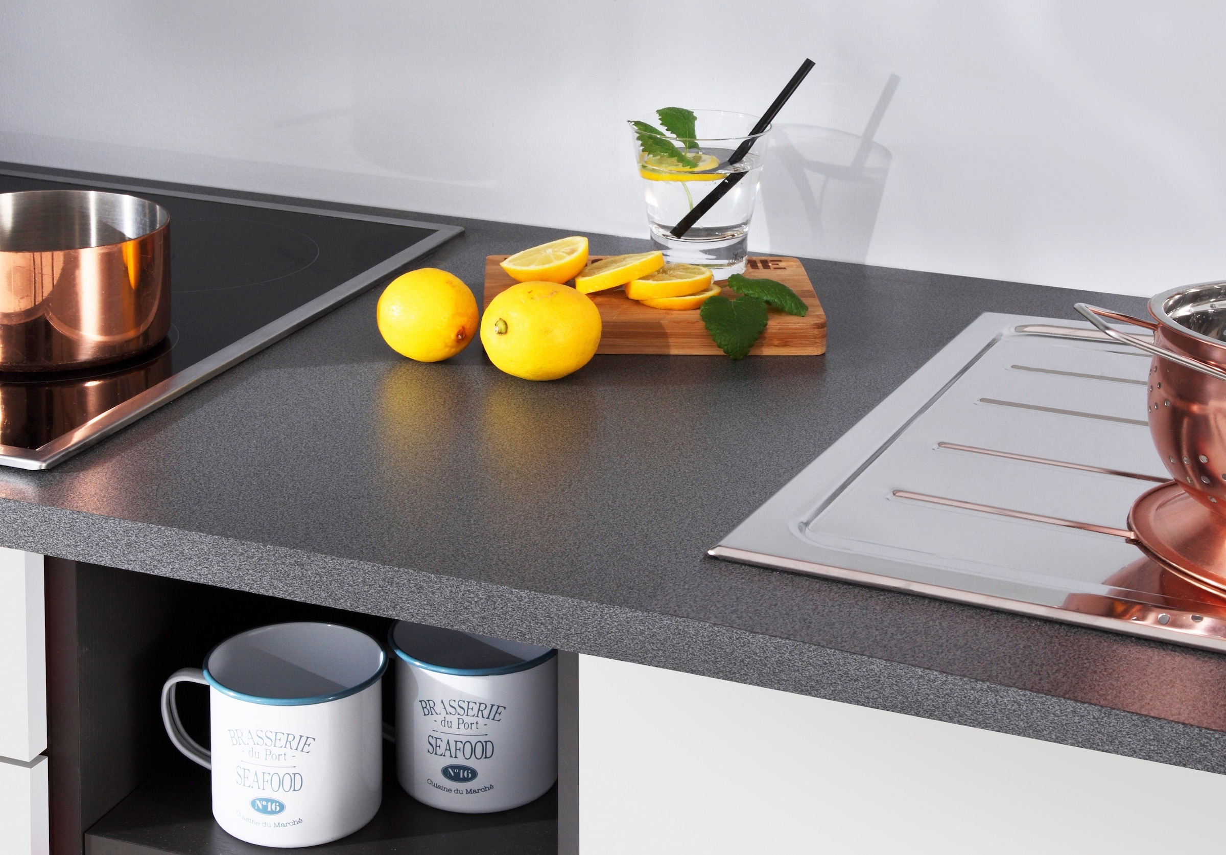 KOCHSTATION Küchenzeile »KS-Paris – Küchen mit einzigartigen Fotomotiven auf den Fronten« Breite 340 cm, wahlweise mit E-Geräten und Induktion