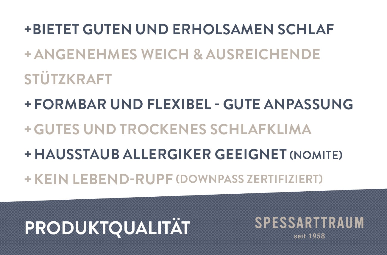 SPESSARTTRAUM Gänsefederkopfkissen »Premium«, Füllung: 100% Gänsefedern, Klasse 1, Downpass zertifiziert, Bezug: 100% Baumwolle, nachhaltig (Made in Green), Hausstauballergiker geeignet, (1 St.), gute Stützkraft, Seitenschläfer & Rückenschläfer