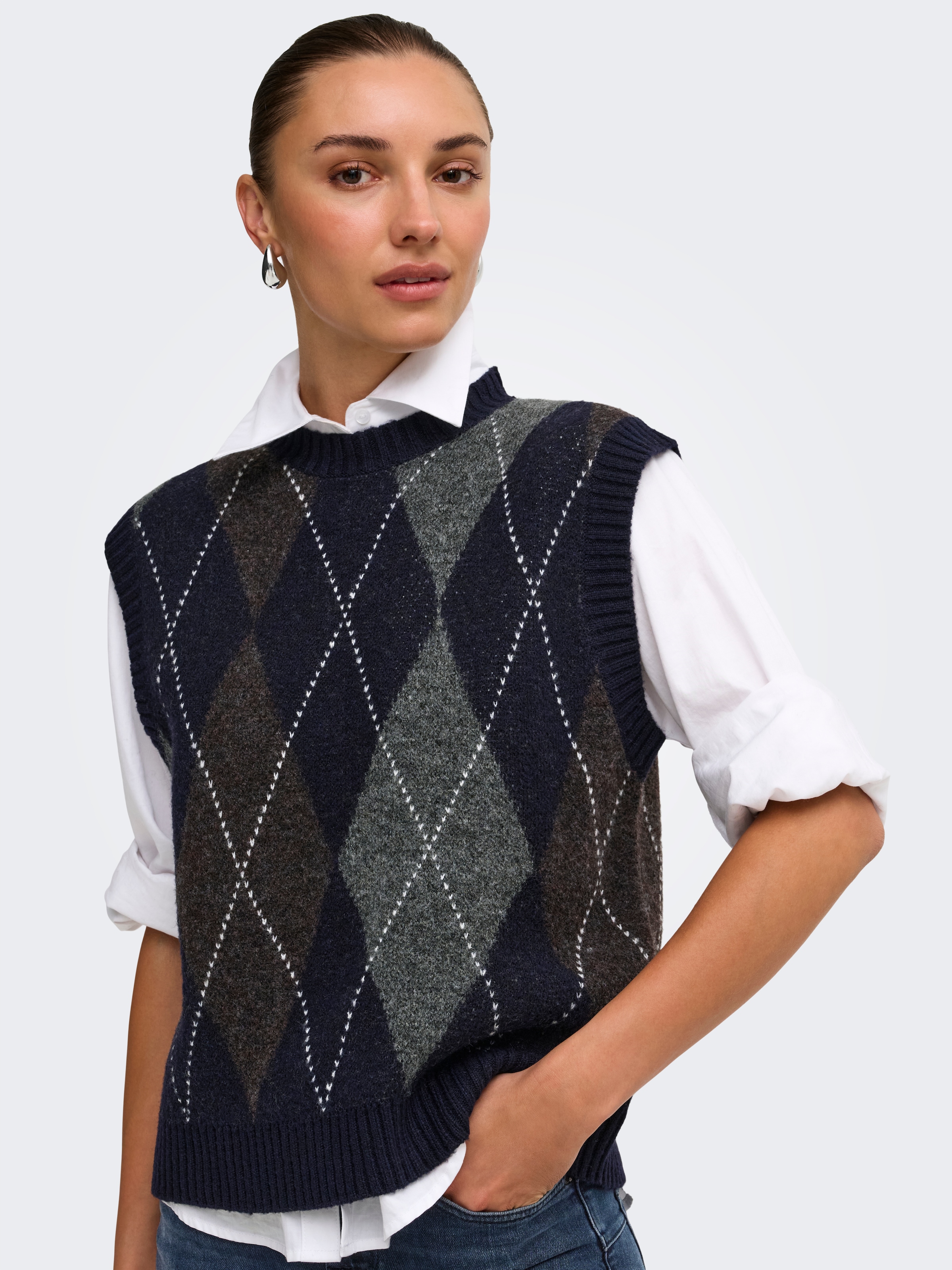 ONLY Pullunder »ONLRHOMBUS HARLEQUIN VEST KNT NOOS« Materialmix, regular fit