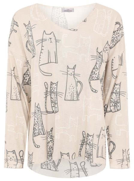 Zwillingsherz Langarmshirt »"Katze"«, mit kreativem Katzenmotiv, One Size