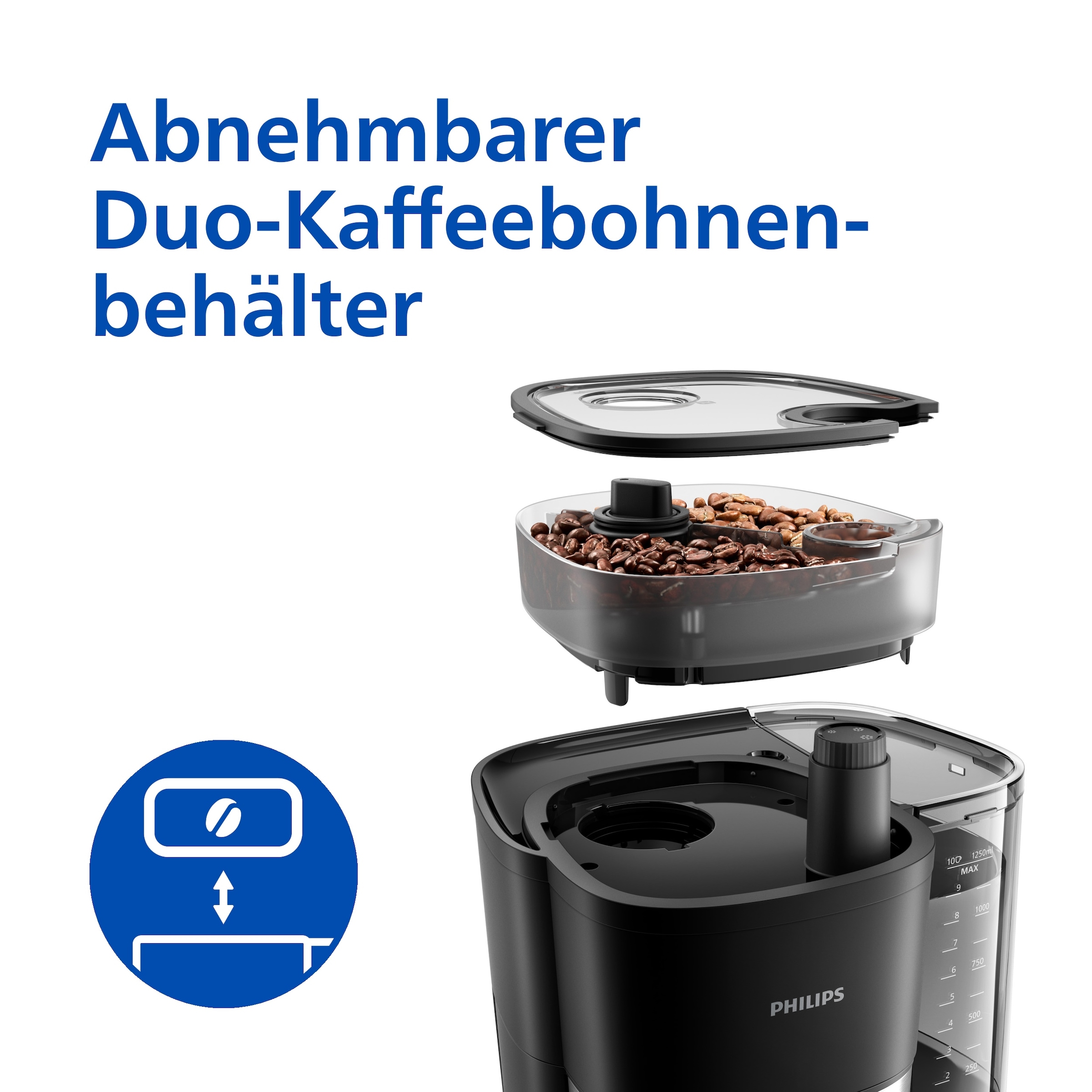 Philips Kaffeemaschine mit Mahlwerk »HD7900/90 All-in-1 Brew mit abnehmbarem Duo-Kaffeebohnenbehälter« Permanentfilter 1x4 mit Intensitätseinstellung, Glaskanne, Timer, Permanentfilter inkl.