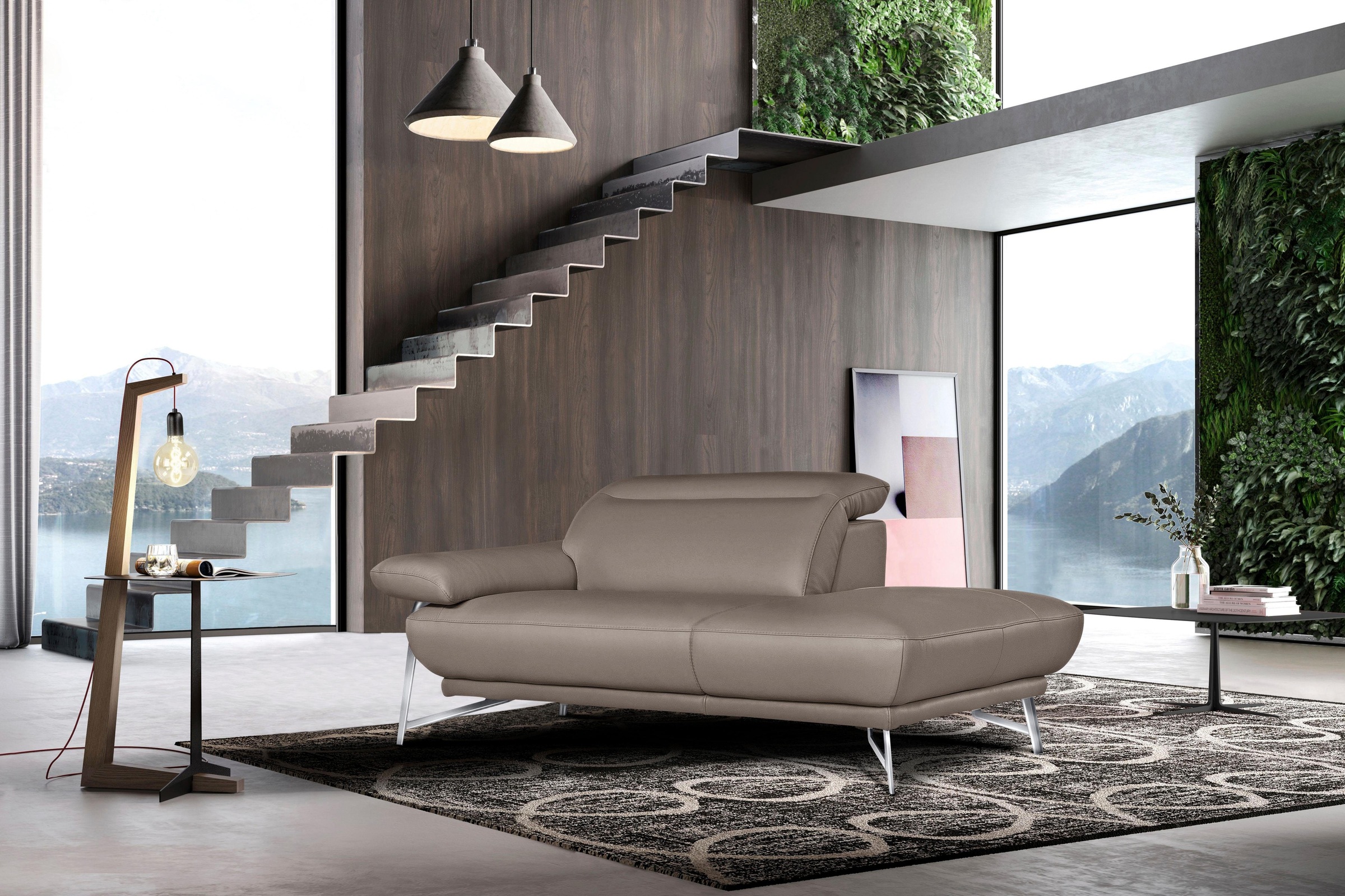 Egoitaliano Sofa »Anais, erstklassiger Sitzkomfort, Fußfarbe chrom«, Set, Kopfteil verstellbar, Leder BACIO, safari