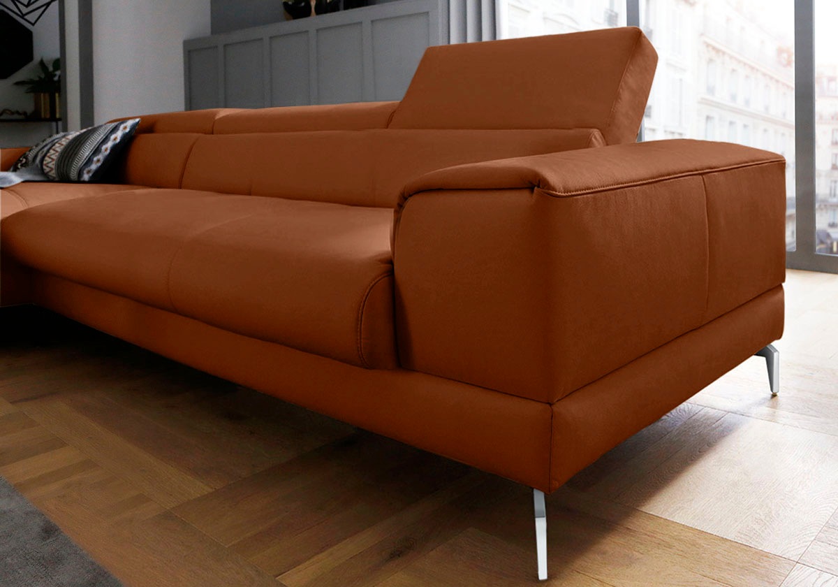 W.SCHILLIG Ecksofa »piedroo, Designsofa mit tollem Sitzkomfort, elegant und bequem, L-Form«, Kopfteilverstellung, wahlweise mit Sitztiefenverstellung, Breite 343cm