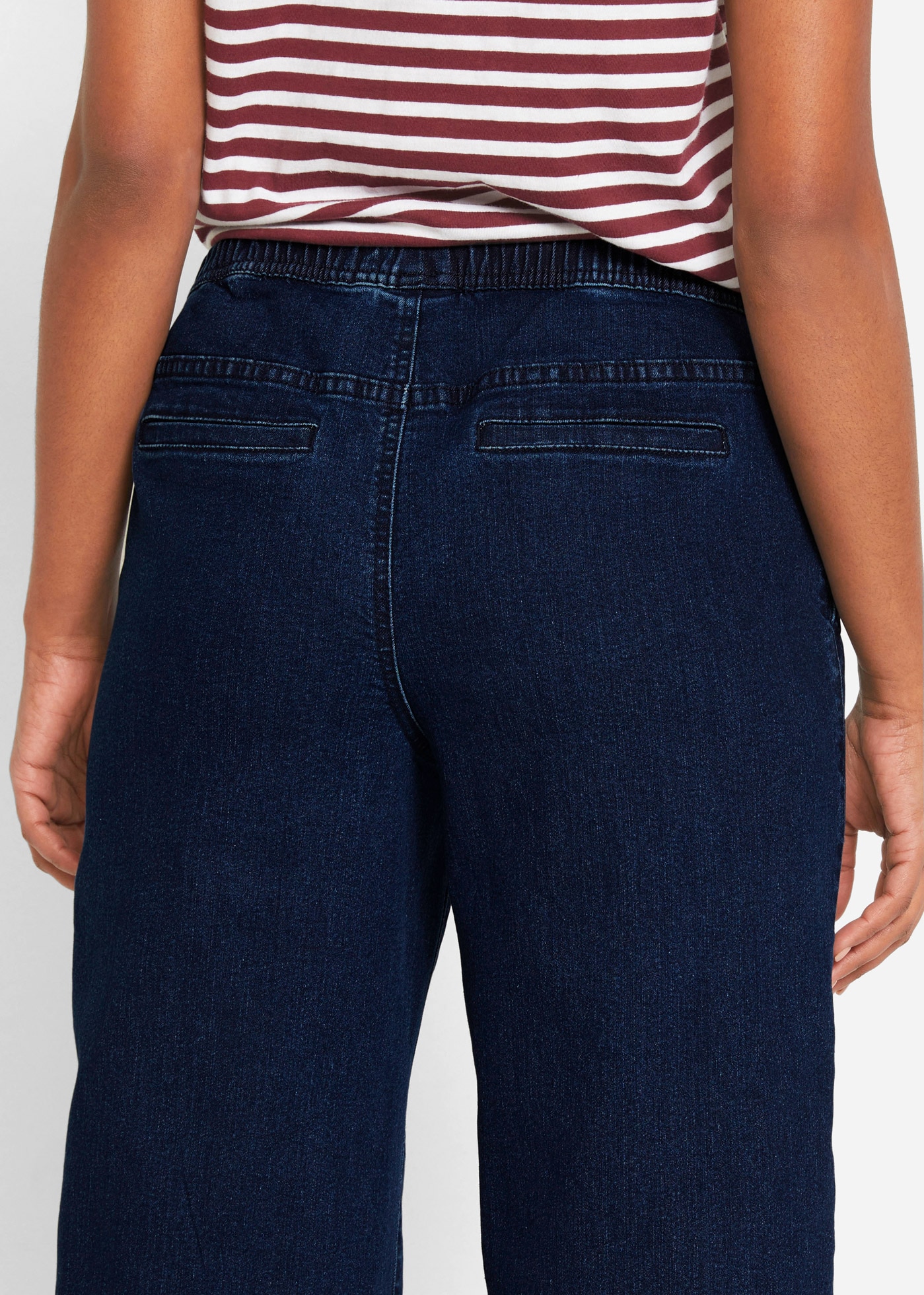 bonprix Weite Jeans »Wide Leg Jeans Mid Waist, Stretch« Loose Fit Passform, mit elastischem Bund und Tunnelzug