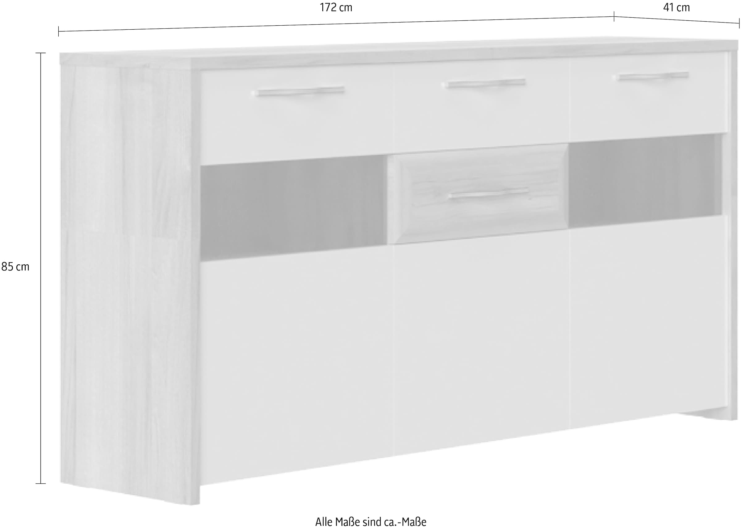 Home affaire Kommode »Gala«, (H/B/T): 45/172/41cm), UV lackiert, kratzfest, hochglänzend, mit Beleuchtung