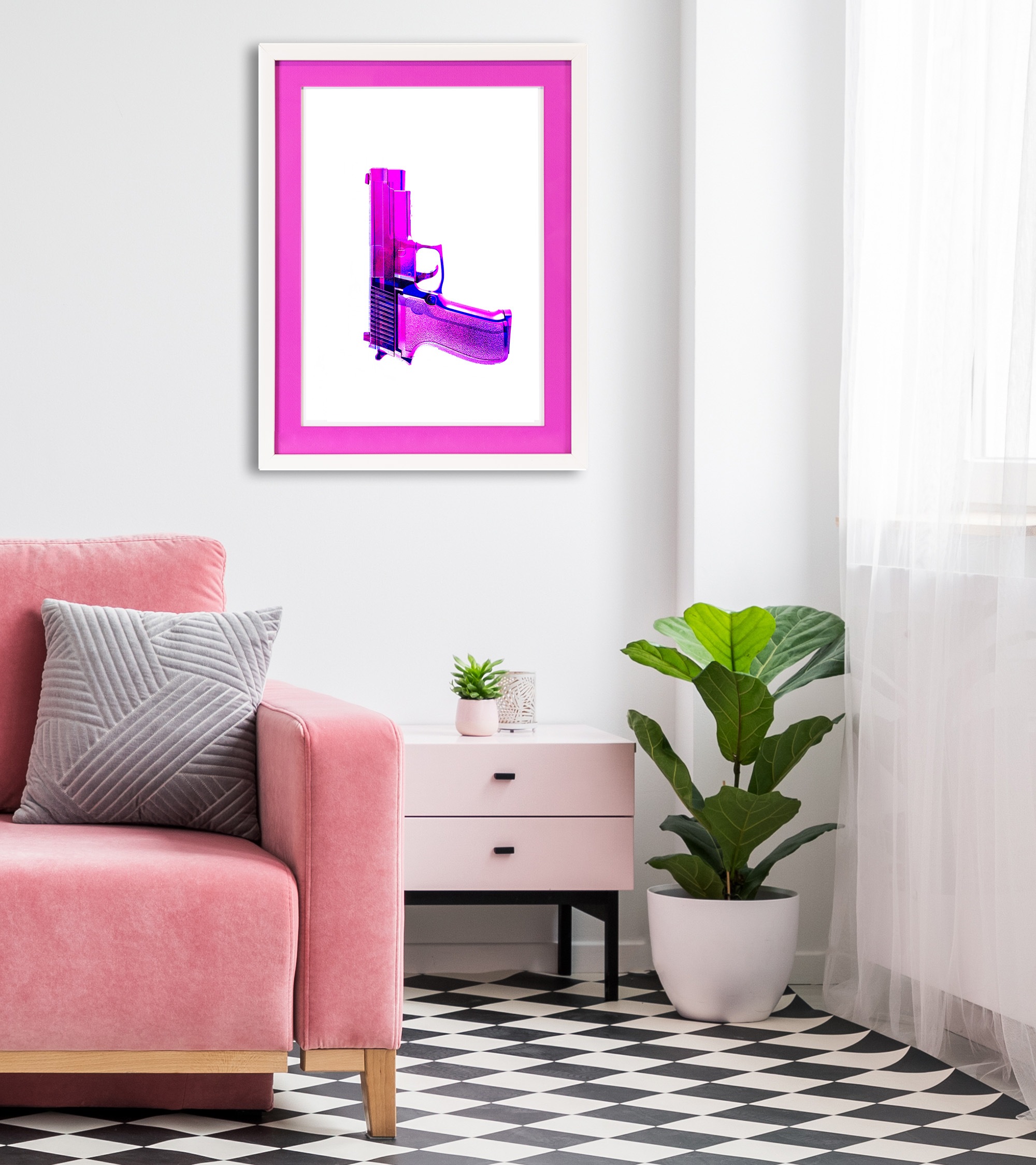 Bild mit Rahmen »Waffe, Pistole, pink«, Sport, (1 St.), Poster mit buntem Acrylglas...