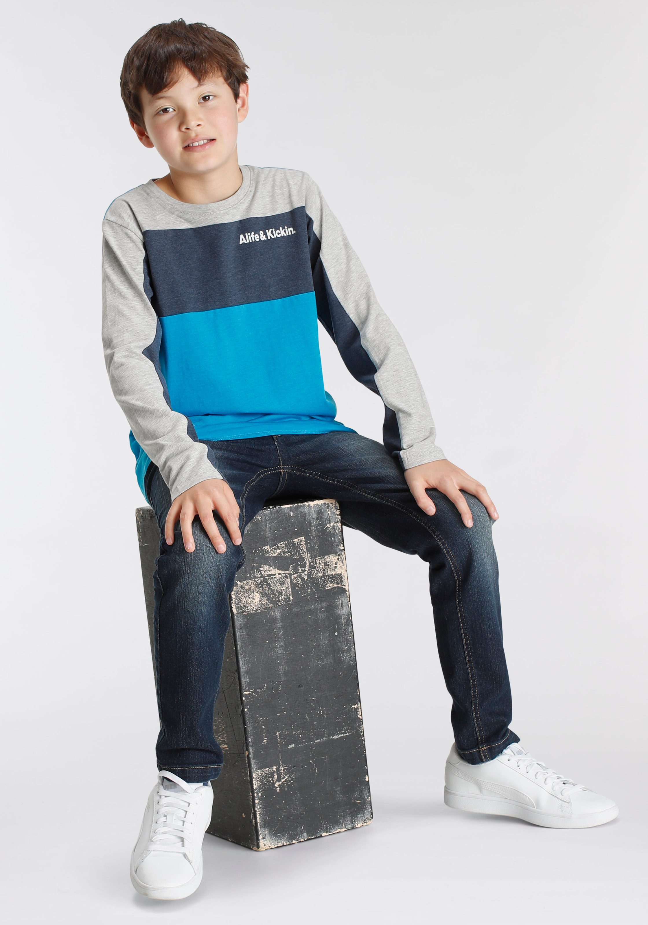 bei im & Alife »für Jungen«, Logo-Print Straight-Jeans OTTO Hosenbund, Kickin mit Form schmale bestellen