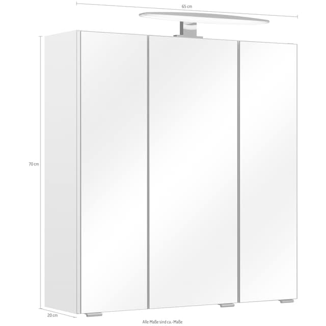 PELIPAL Spiegelschrank »Quickset 953«, Breite 65 cm, 3-türig, LED-Beleuchtung,  Schalter-/Steckdosenbox bei OTTO