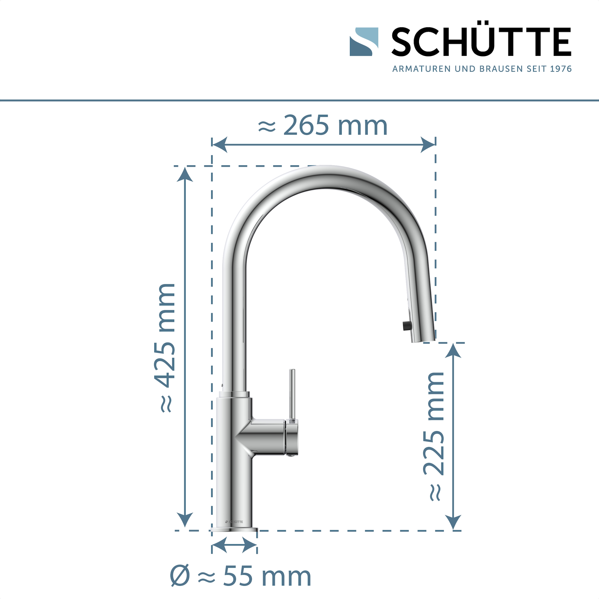 Schütte Spültischarmatur »BLACKPOOL« energiesp. Cold-Start-Funkt., 360° schwenkbar, ausziehbarer Schlauch