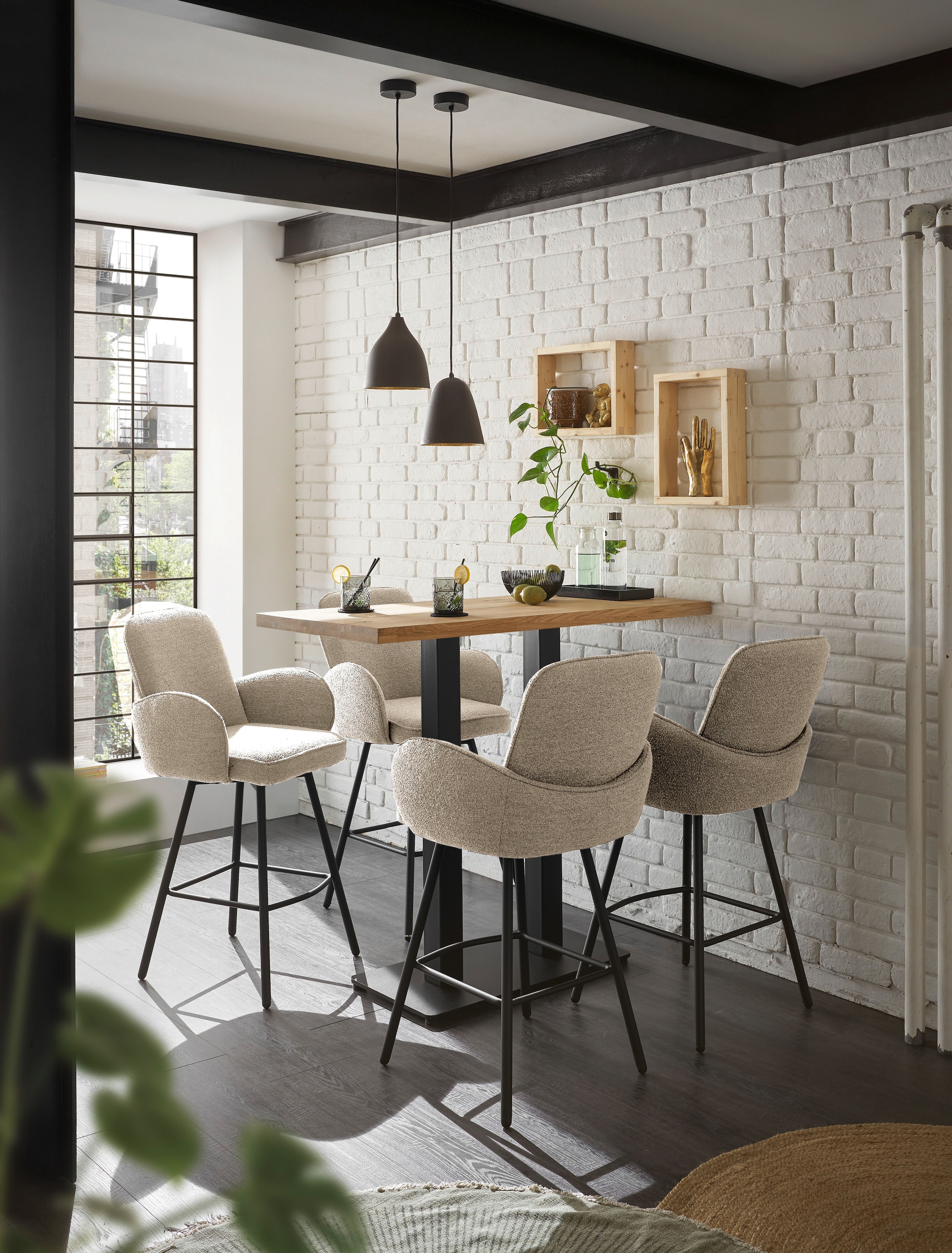 Stolkom Bartisch »Jay Eiche Massivholz geölt, Hochtisch BxHxT 120x104x60 cm«, Industrial Style Eiche Massivholz geölt durchgehende Lamelle