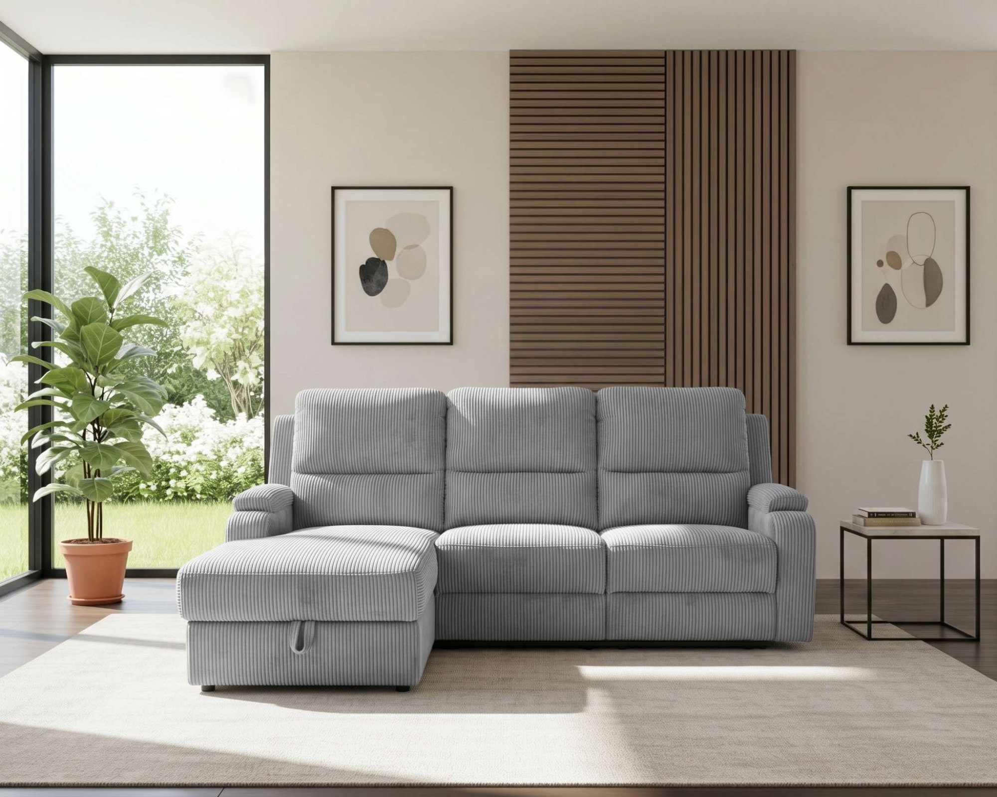 OTTO home Ecksofa »NAPORI Cord, L-Form, 210cm, man./elektr. Relaxfunktion« USB-A bei elektr. Variante, Staukasten, Seitentaschen u. Federkern