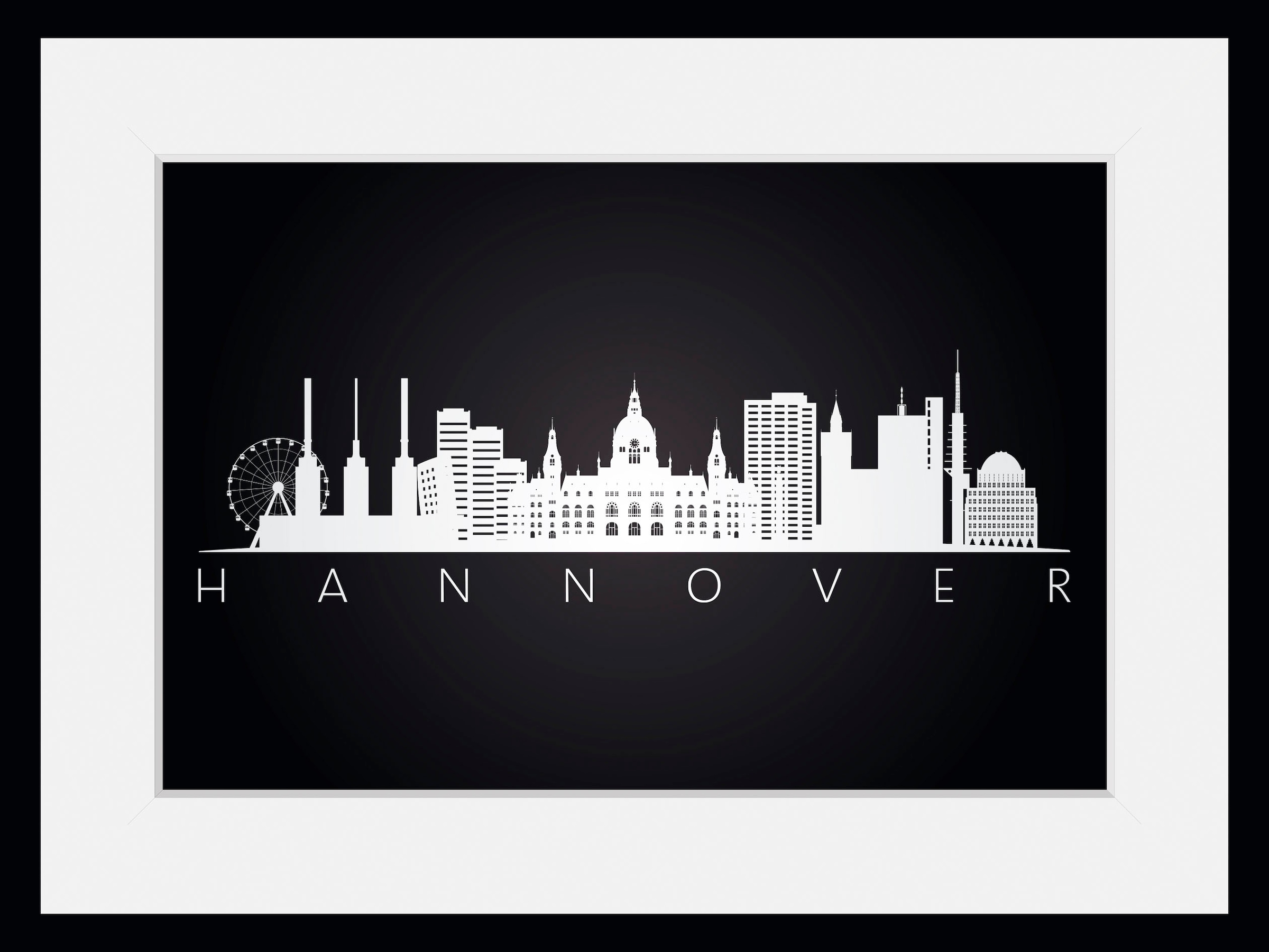 queence Bild »Hannover Sehenswürdigkeiten«, Städte-Stadt-Deutschland-Schwarz-Weiß-Gebäude-Hannover, (1 St.), HD Premium Poster-Druck inkl. Holzrahmen