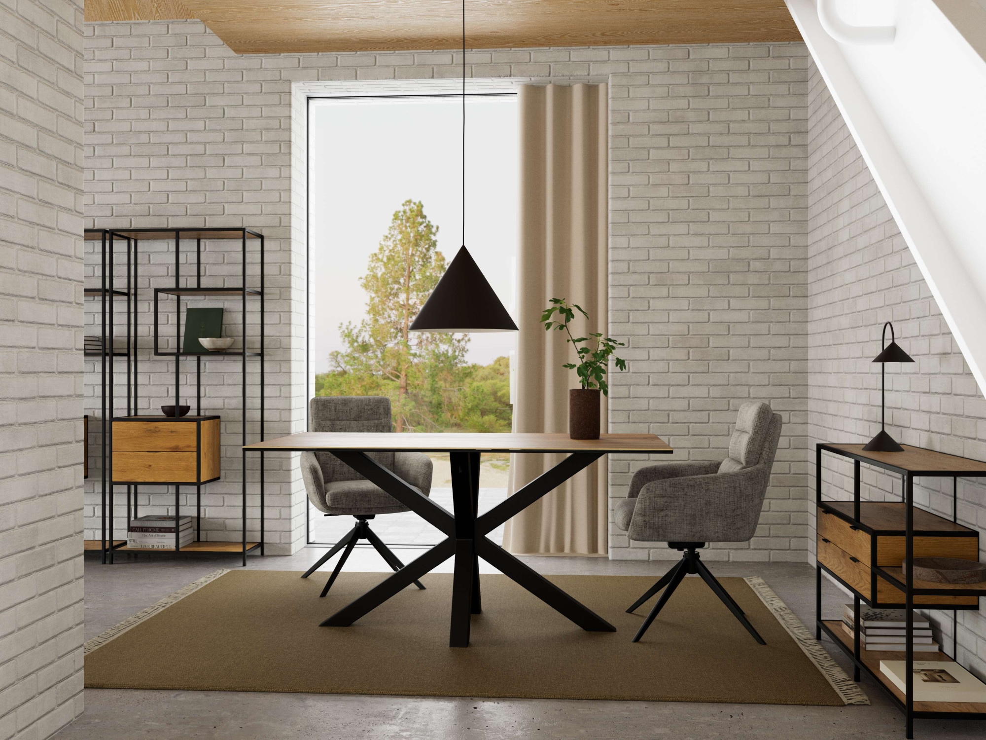 ACTONA GROUP Regal »Seaford, Standregal, Regal, Raumteiler« 77x35x185 cm,  schwarzer Stahlrahmen, 2 Schubladen, Wendemodul, Breite 77 cm