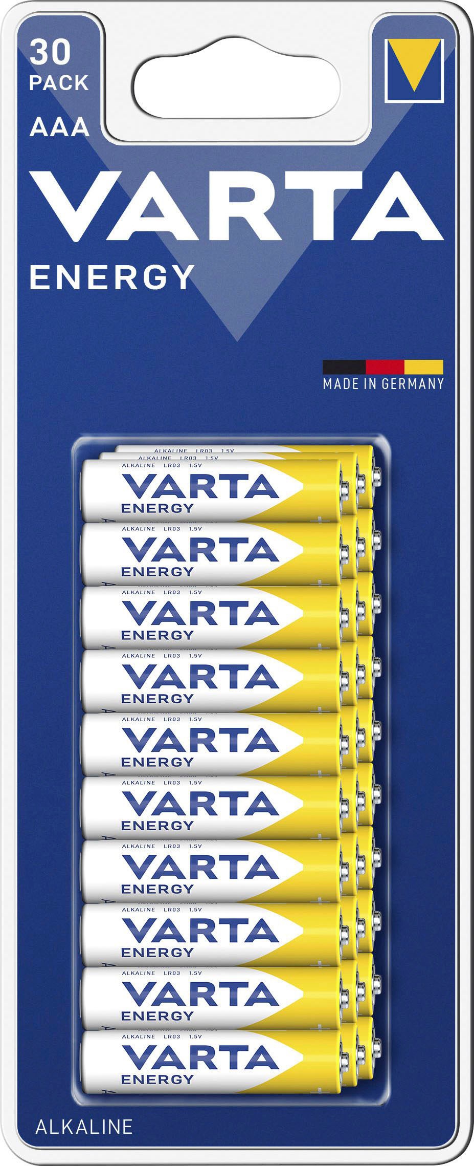 VARTA Batterie »30 er Pack ENERGY AAA Micro Batterie Set, made in Germany«, LR03, (Packung, 30 St.)