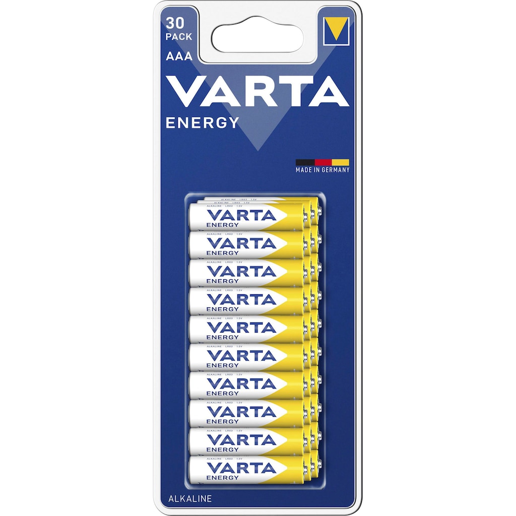VARTA Batterie »30 er Pack ENERGY AAA Micro Batterie Set, made in Germany«, LR03, (Packung, 30 St.)
