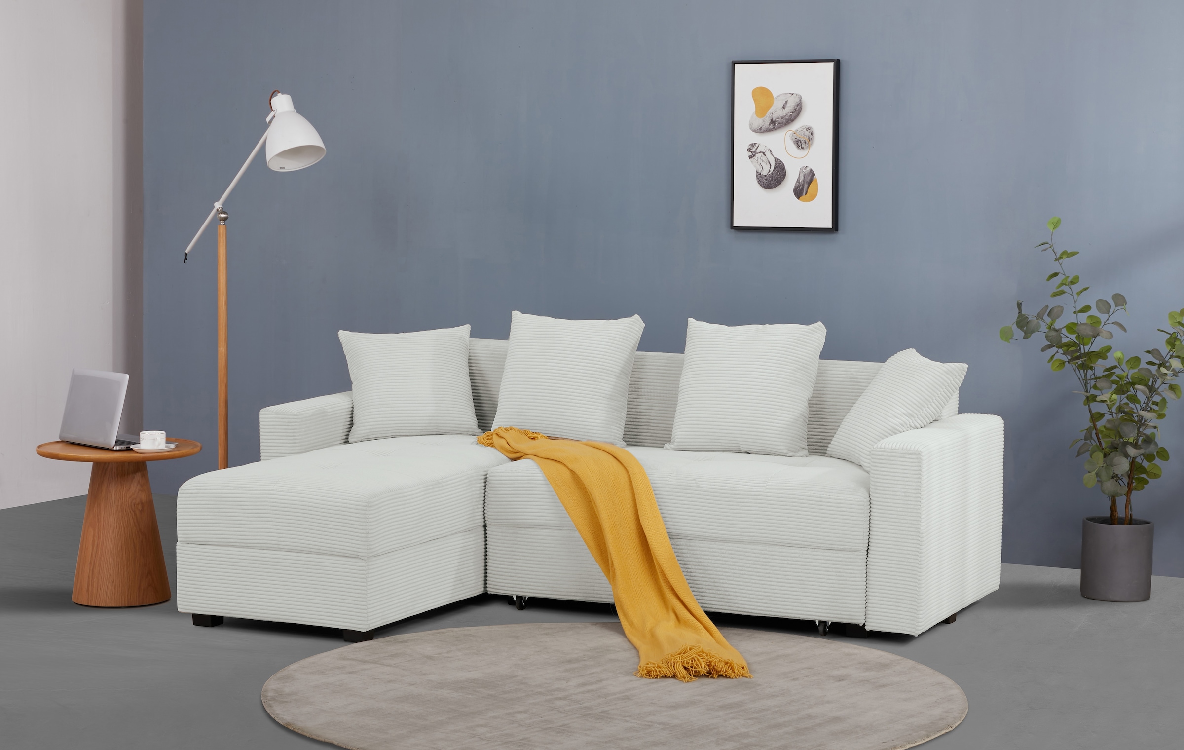 INOSIGN Ecksofa »KILLAM, 217 cm, L-Form, mit Schlaffunktion u. Bettkasten«, Recamiere rechts / links montierbar, in Cord und Webstoff