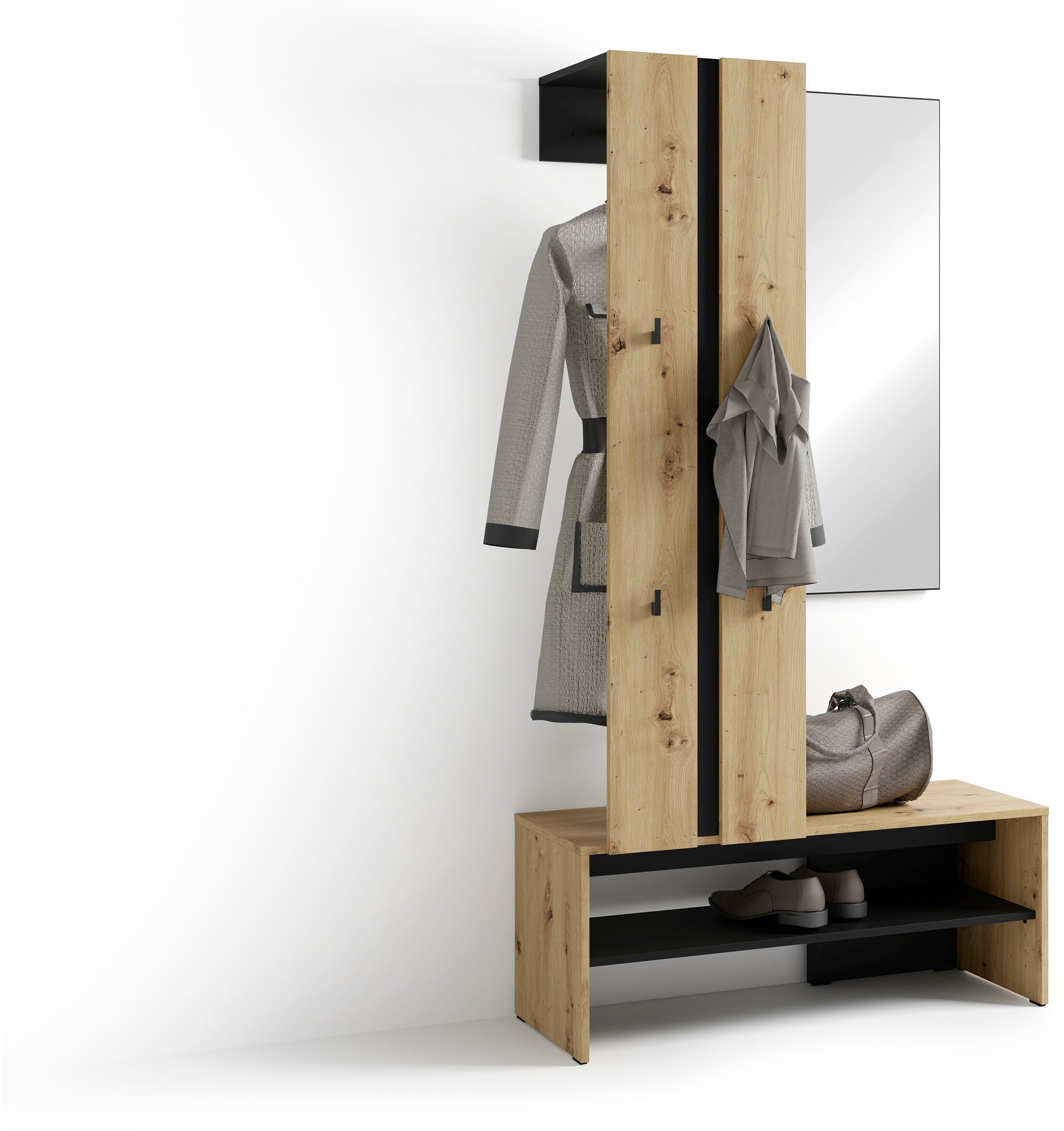 byLIVING Kompaktgarderobe »Dielen - Set Nante« 2 Stk. tlg. maximale Ordnung auf wenig Fläche mit Spiegel, Kleiderstange und Haken