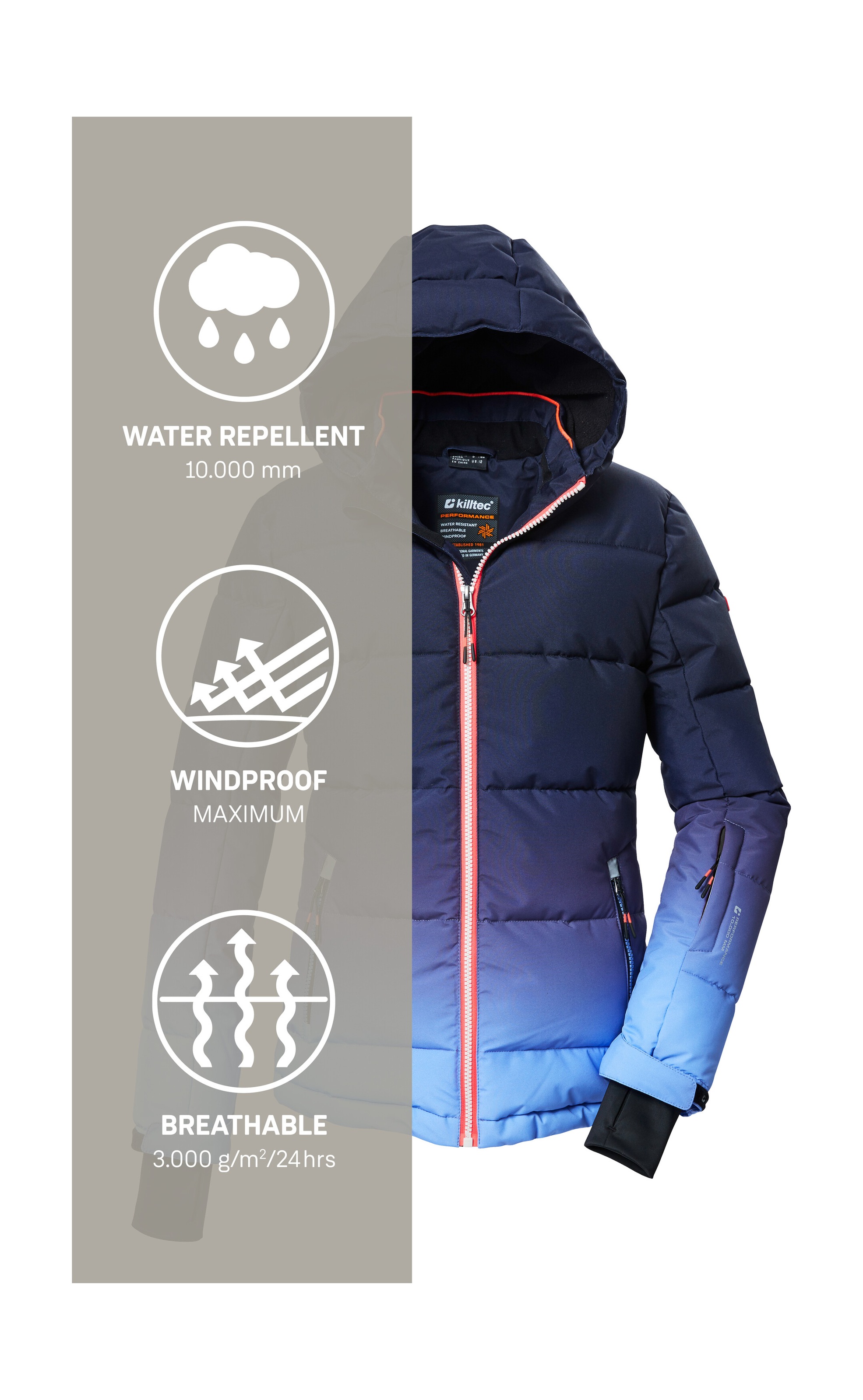 Killtec Skijacke »KSW 330 GRLS SKI QLTD JCKT«, Wasserabweisende Winterjacke, atmungsaktiv, verstellbare Kapuze