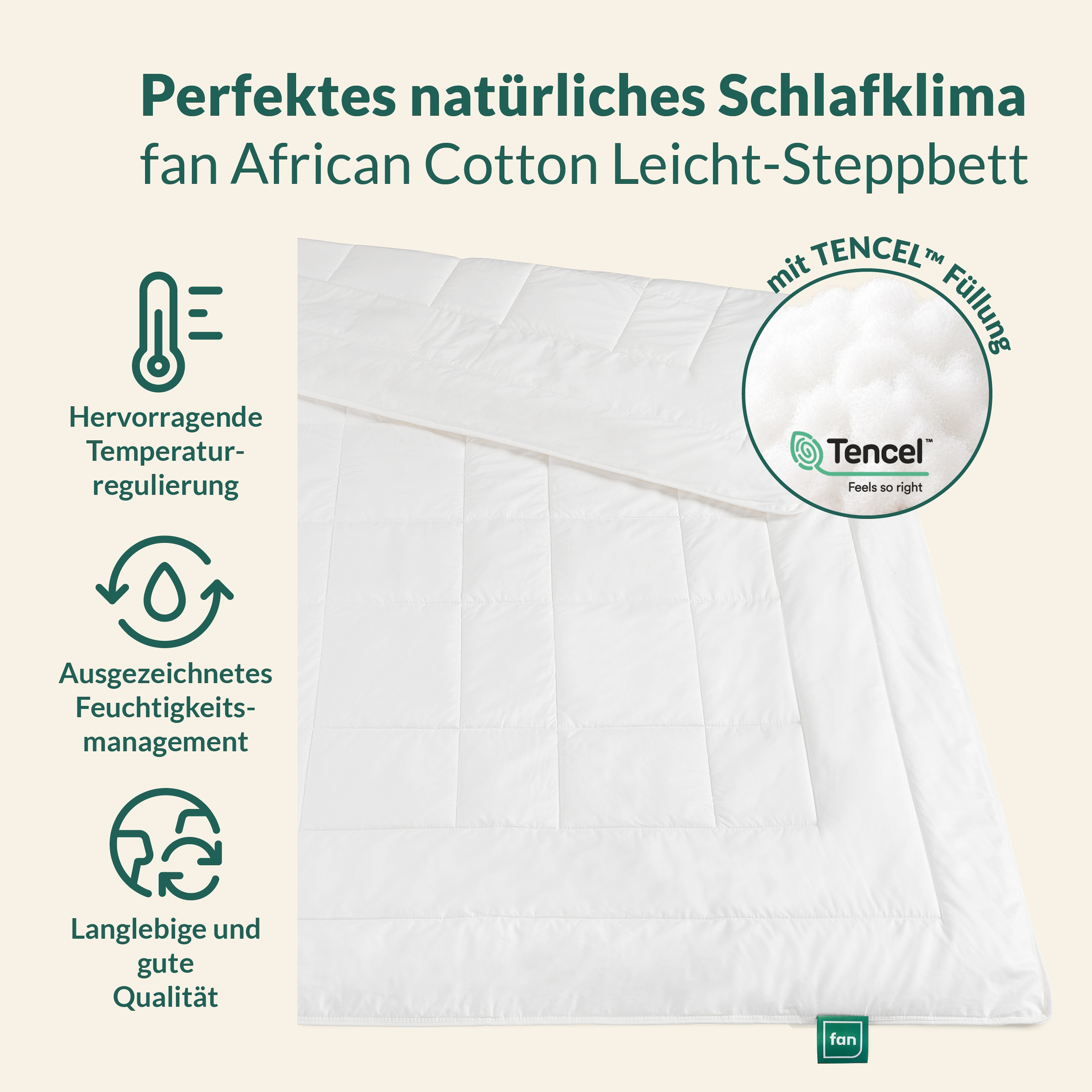fan Naturfaserbettdecke »African Cotton, 135x200 cm und weitere Größen« leicht Füllung 100% Lyocell (TENCEL™) 1 Stk. tlg. Bettdecke für Winter oder Sommer. Hergestellt in Deutschland